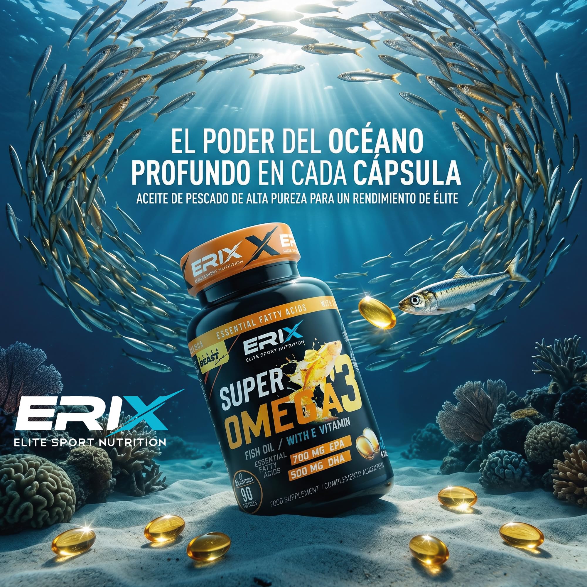 ERIX Nutrición Super Omega 3 Alta Concentración 2000mg - Pack de 2 (180 Perlas) - 700mg EPA y 500mg DHA - Suministro para 3 Meses - Máxima Pureza con Vitamina E - Nutrifight