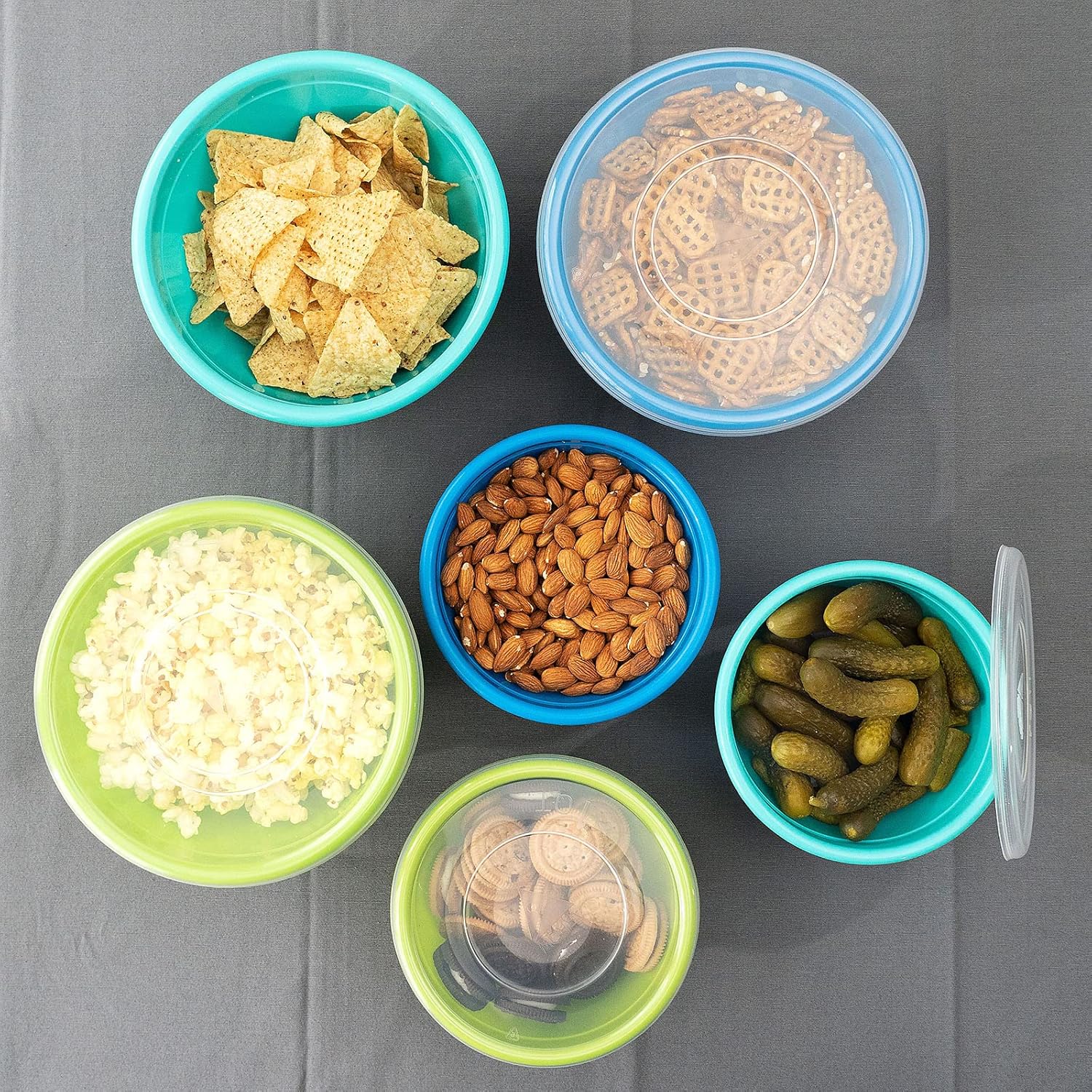 Stephanie Imports Made in USA 6-Piece Set of Prep & Store Plastic Bowls with Clear Lids (BPA-Free and Dishwasher Safe) - Blue, Teal and Green
