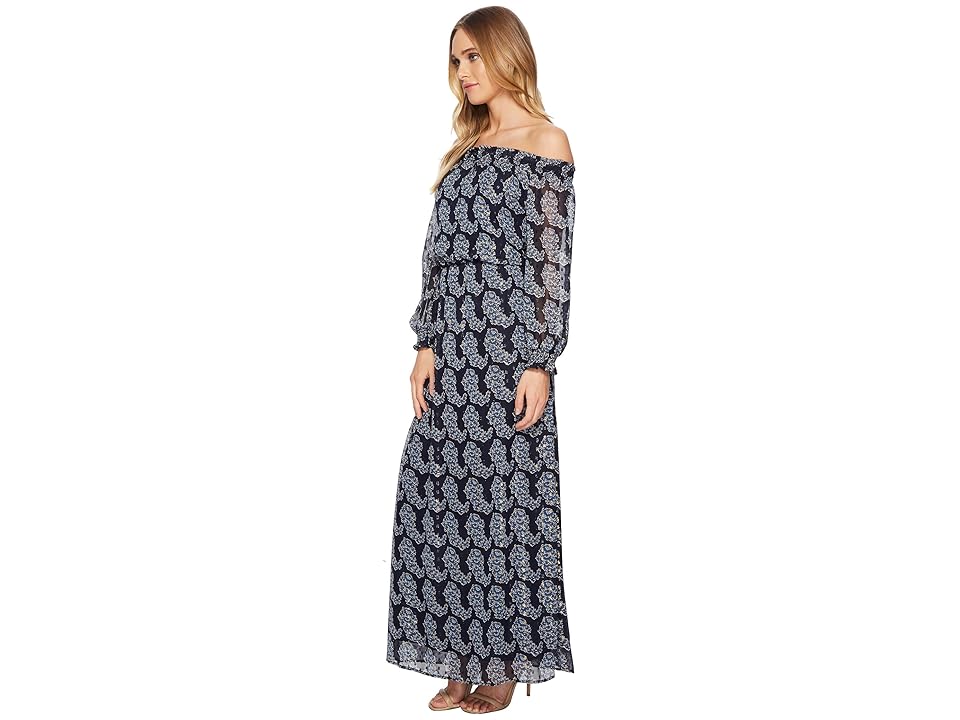 

Taylor Smock Neck Chiffon Maxi (Navy/Gold) Women's Dress, Blue