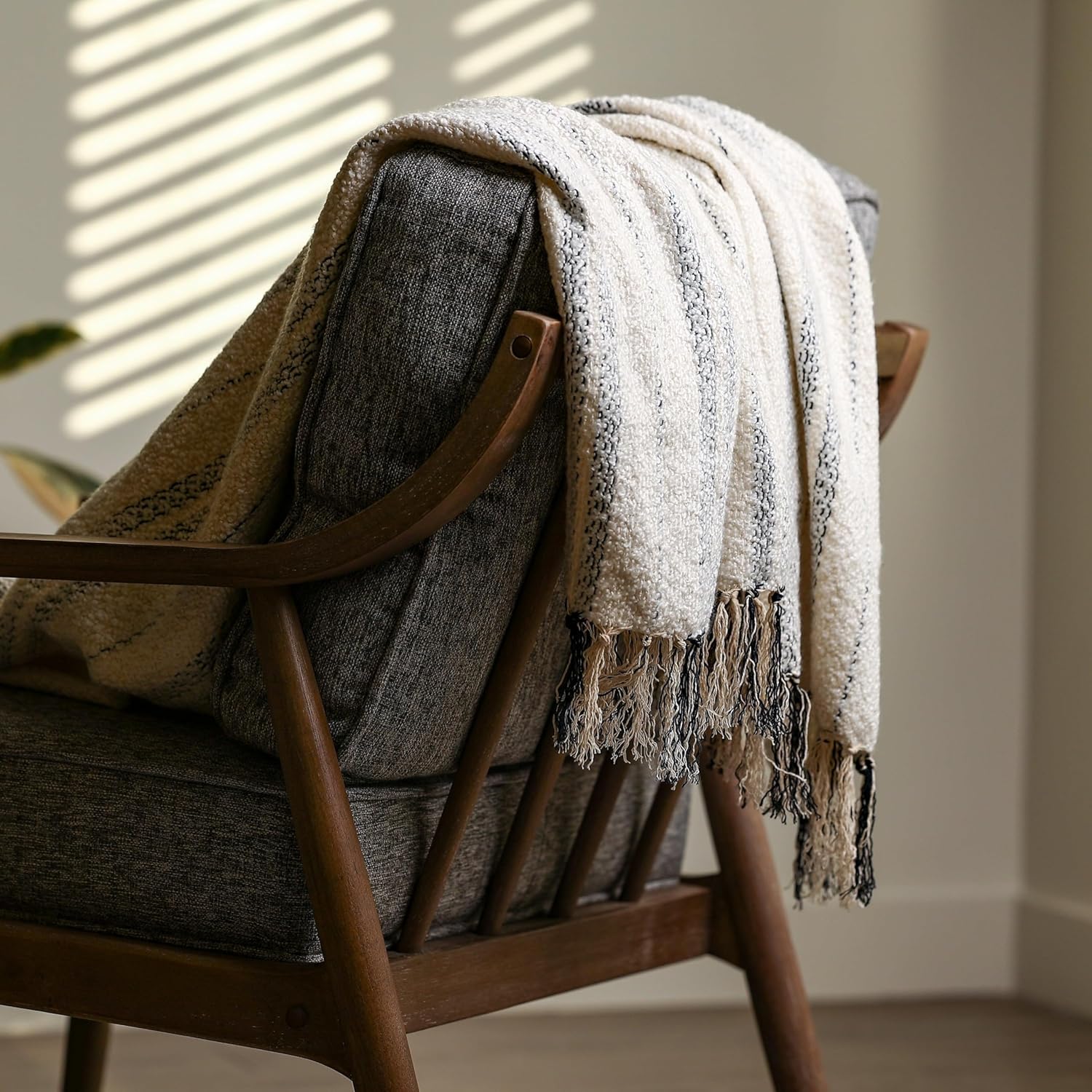 White with Black Throw Blanket | Large 60” X 68” Inches + 3.5" Tassels| Acrylic Couch, Sofa, and Bed Blanket | Interior Home Decor Design | Soft Cozy Warm