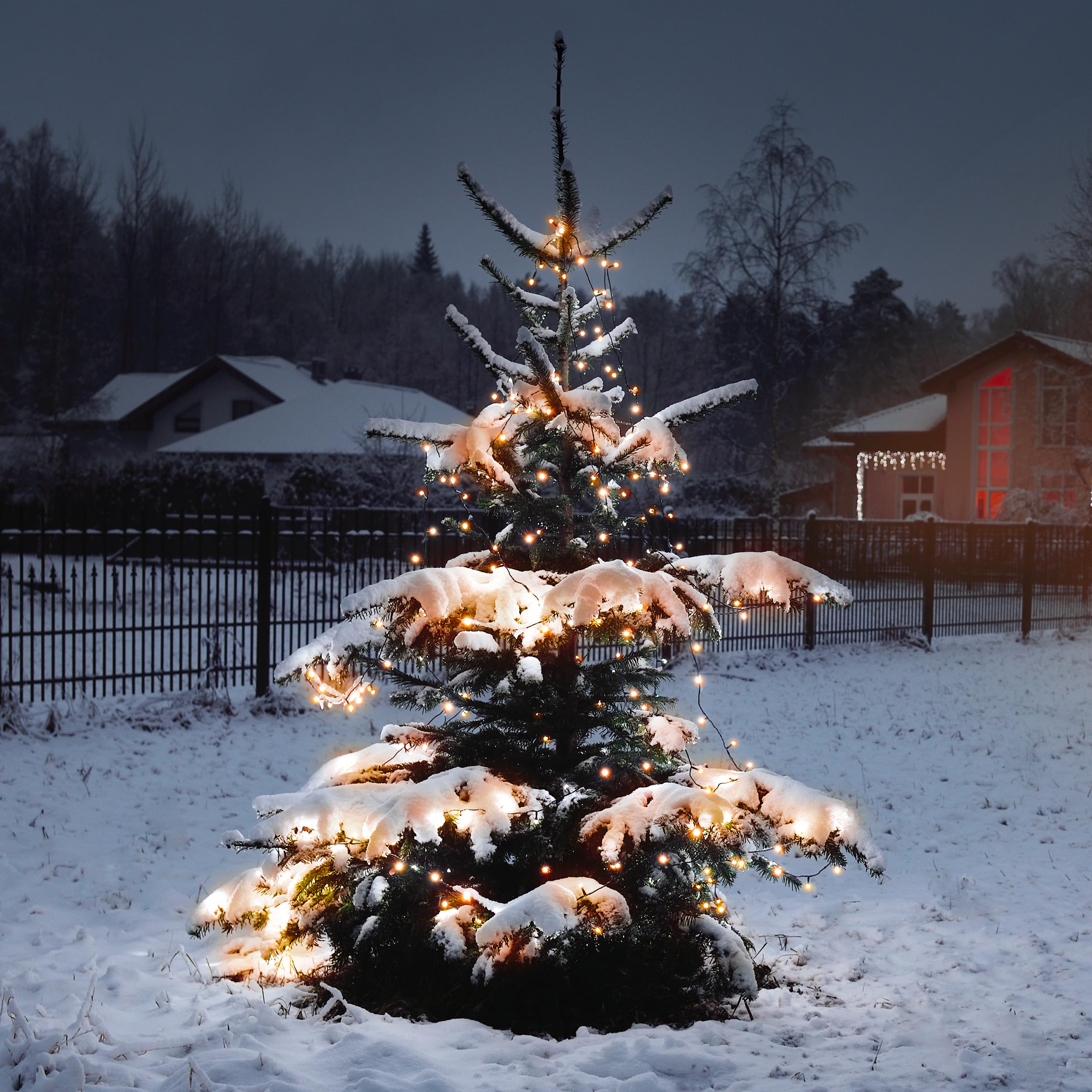 Esotec Solar LED-Lichterkette, 200 LEDs bernsteinfarben, 20m LED-Kette, LiFePO4 Akku, Solarmodul, Weihnachtsbeleuchtung outdoor, Gartendeko, winterfest, wetterfest 102569