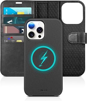 TUCCH iPhone 15 Pro Max Compatible Case, Notebook Type, 2 in 1 Separable, Detachable Card Storage, RFID Blocking, Stand Function, High Quality PU Synthetic Leather, TPU Material, Shock Absorption,