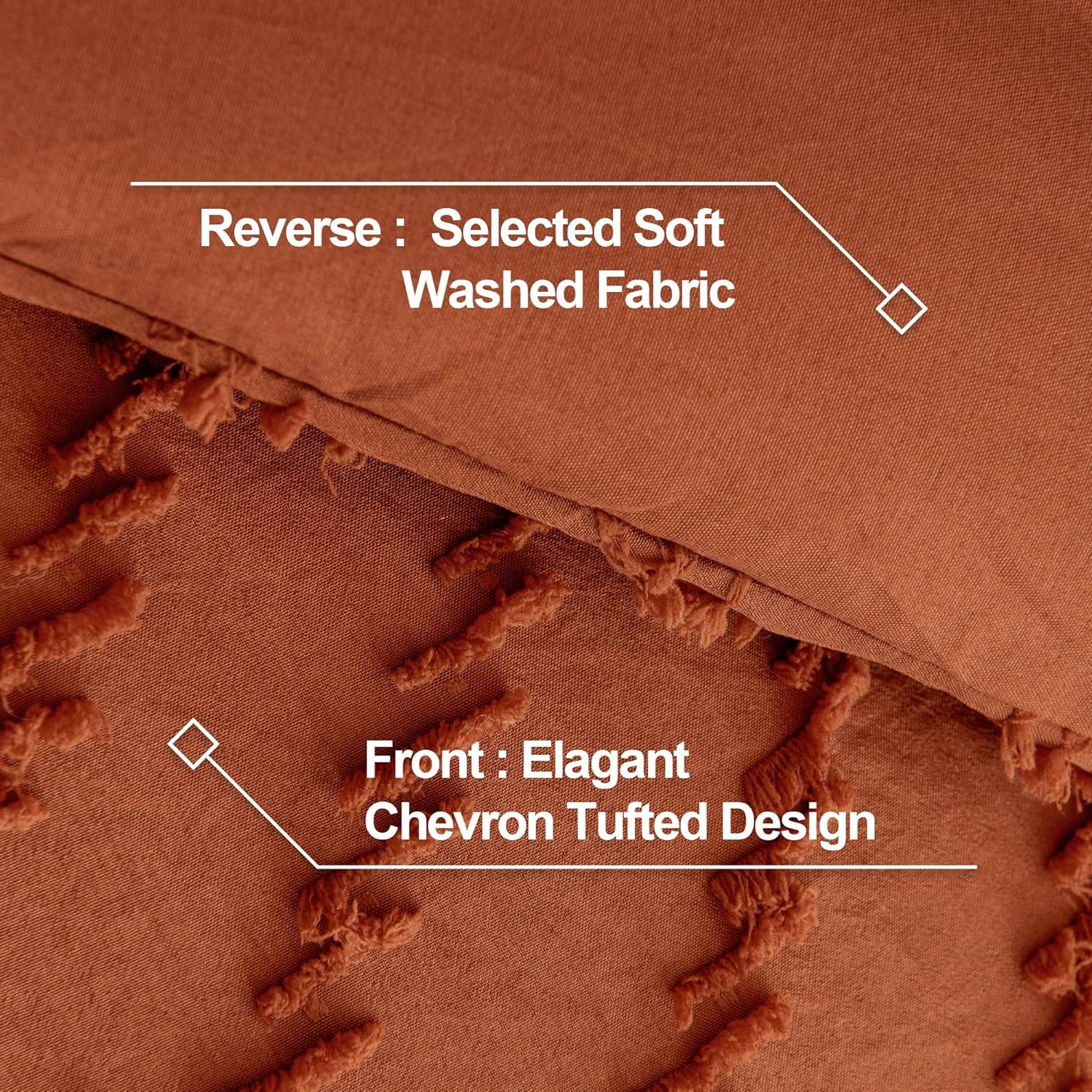 Andency Burnt Orange Super King Size120 x 120  Comforter, Boho Terracotta Soft Warm Bedding Comforter Sets for King Bed, 3 Pieces Rust Chevron Tufted Aesthetic Microfiber Lightweight Comforter Set