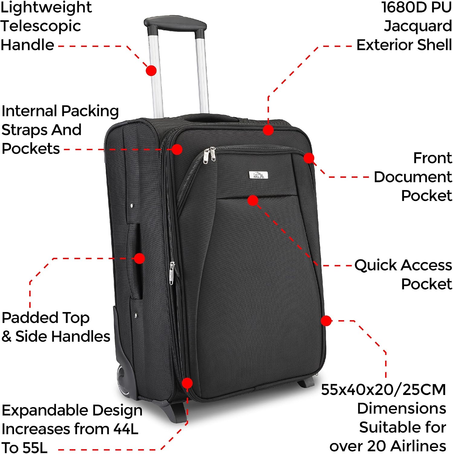 Cabin Max - Valigia a mano, 55 x 40 x 20 cm, leggera – bagaglio a mano  espandibile fino a 55 x 40 x 25 – robusta e durevole per sopravvivere ogni  viaggio : Valigeria