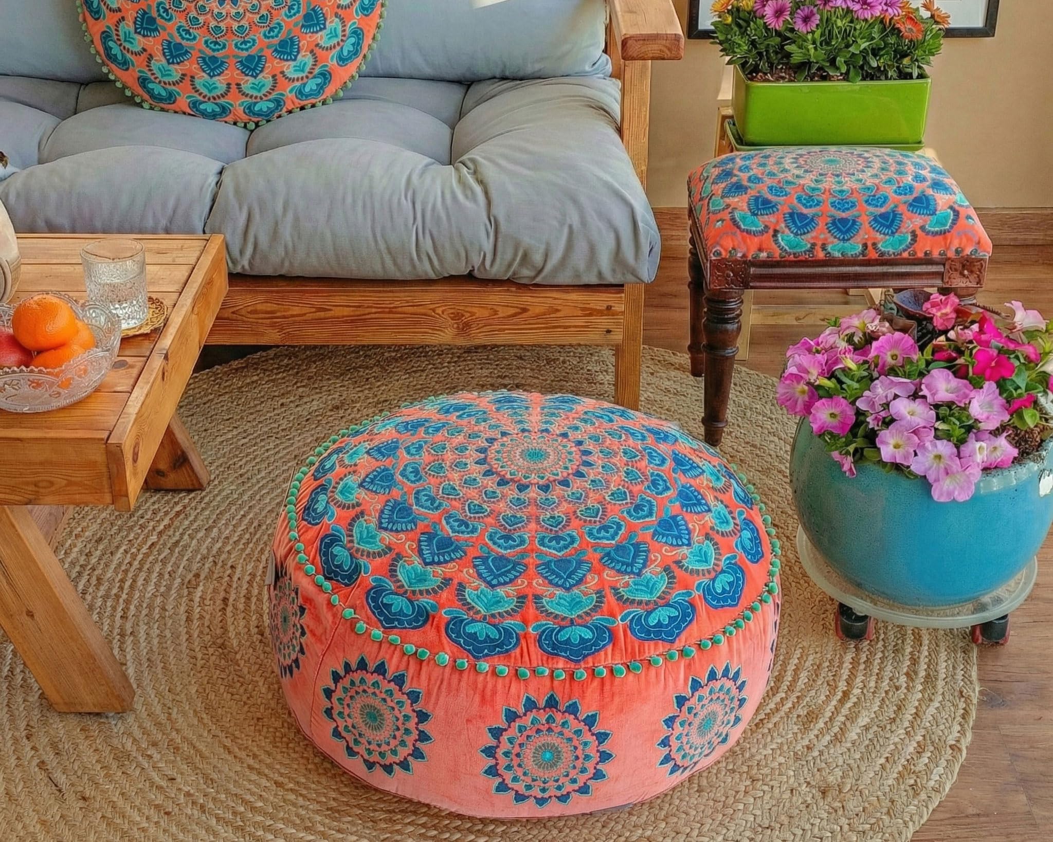 Mandala Life ART Fodera per cuscino da pavimento rotondo bohémien - 60 cm - 100% cotone - Custodia pouf per pouf per soggiorno, camera da letto, patio e altro