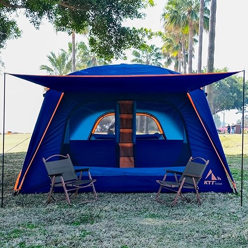 Miniatura 6 de KTT Extra Large Tent 12 Person,Full Rainfly,2 Bay-Windows,Family Cabin Tents,14'Lx10'Wx6.58'H,2 Rooms and 3 Doors 3 Windows with Azul oscuro-12