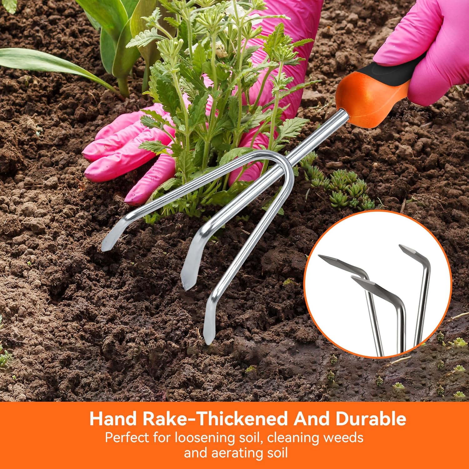 Garden Tool Set 3-in-1 with Heavy-Duty Trowel, Transplanter & Cultivator for Digging and Planting, Polished Cast-Aluminum Heads for Rust Resistance, Non-Slip SoftGrip Handles Reduce Fatigue