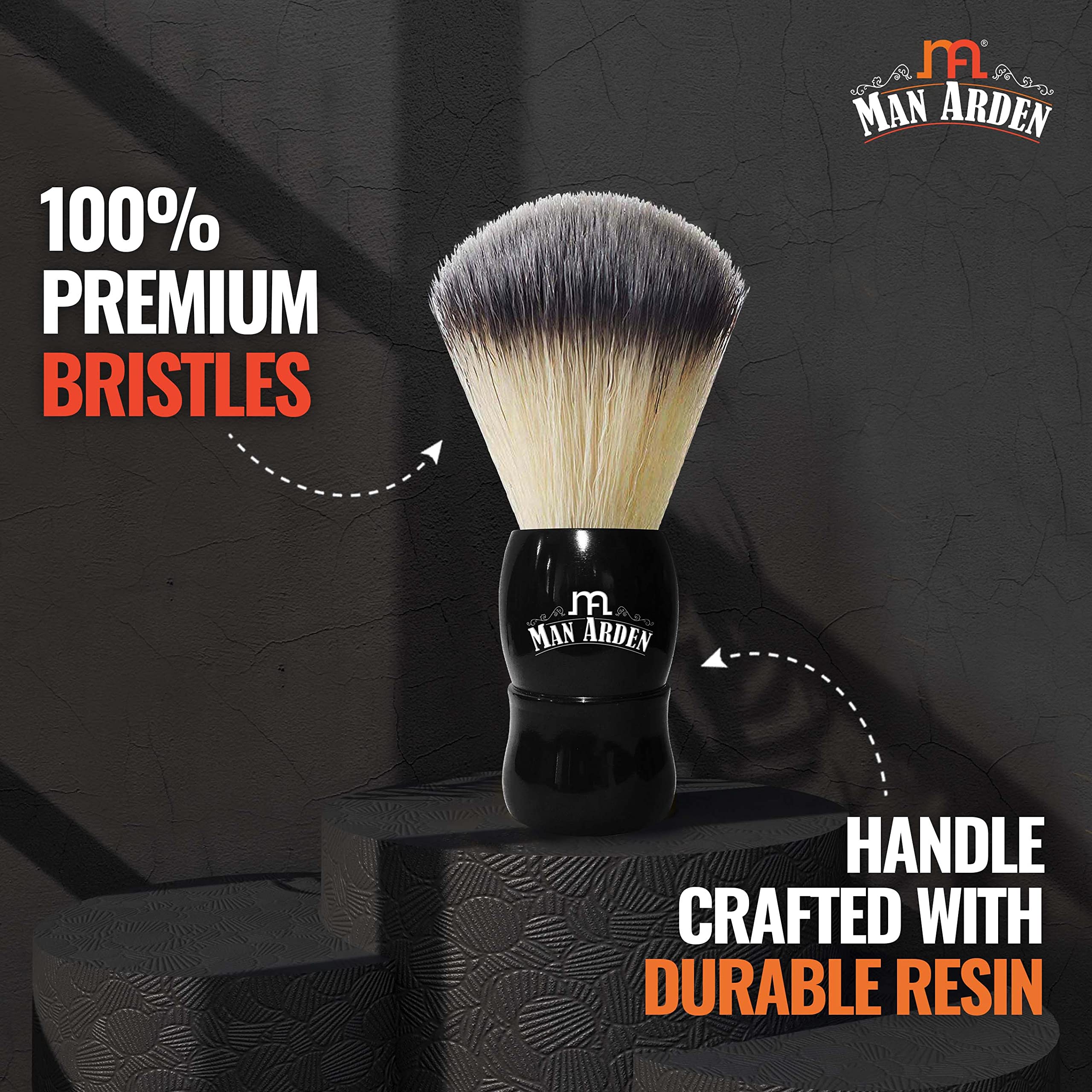 Man Arden Elegante spazzola da barba nera di alta qualità con setole ultra morbide e assorbenti e manico lungo, senza crudeltà, per una rasatura liscia
