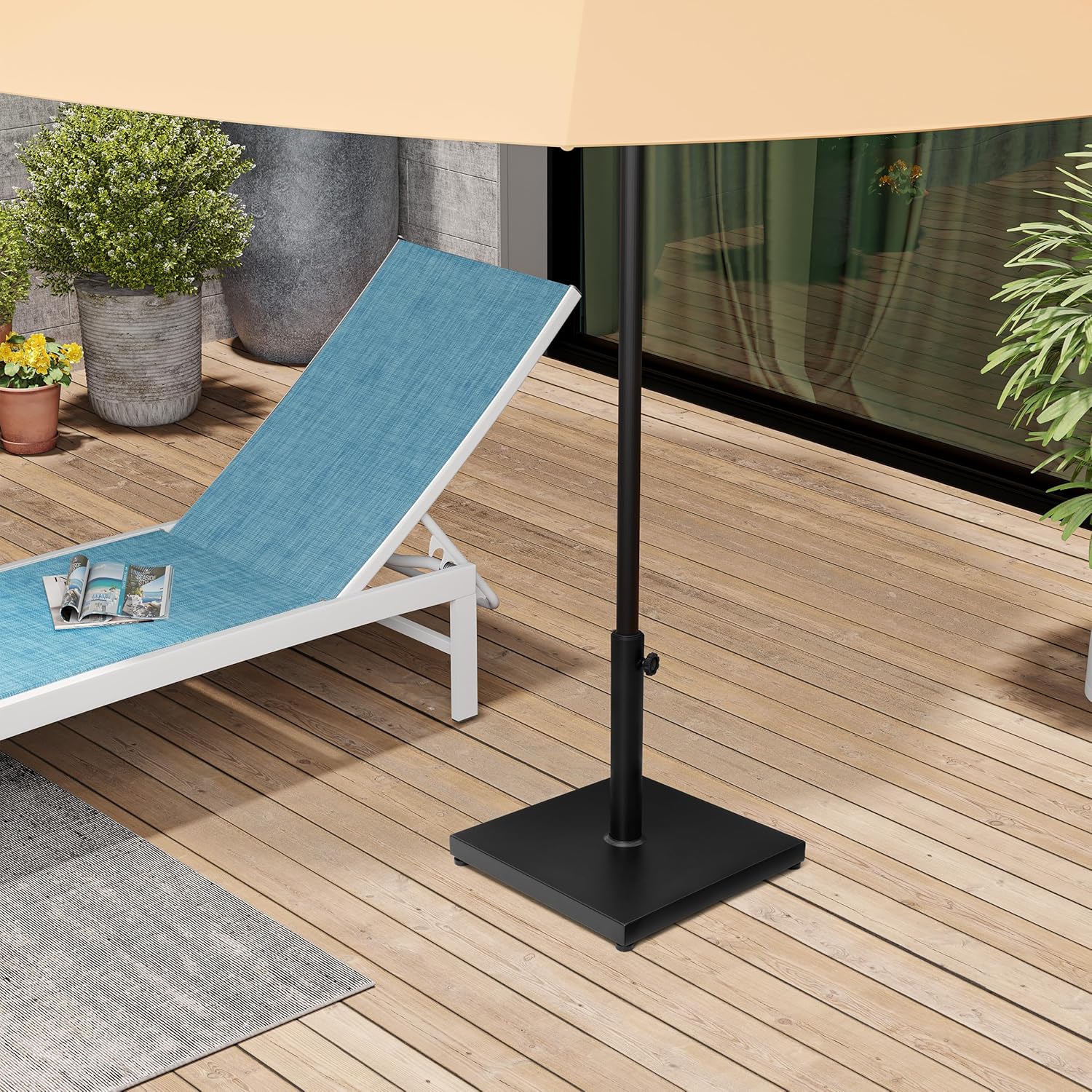 43lb Patio Umbrella Base Stand, Outdoor Square Concrete Stand Heavy Duty Market Umbrella Pole Holder, Black - Image 7