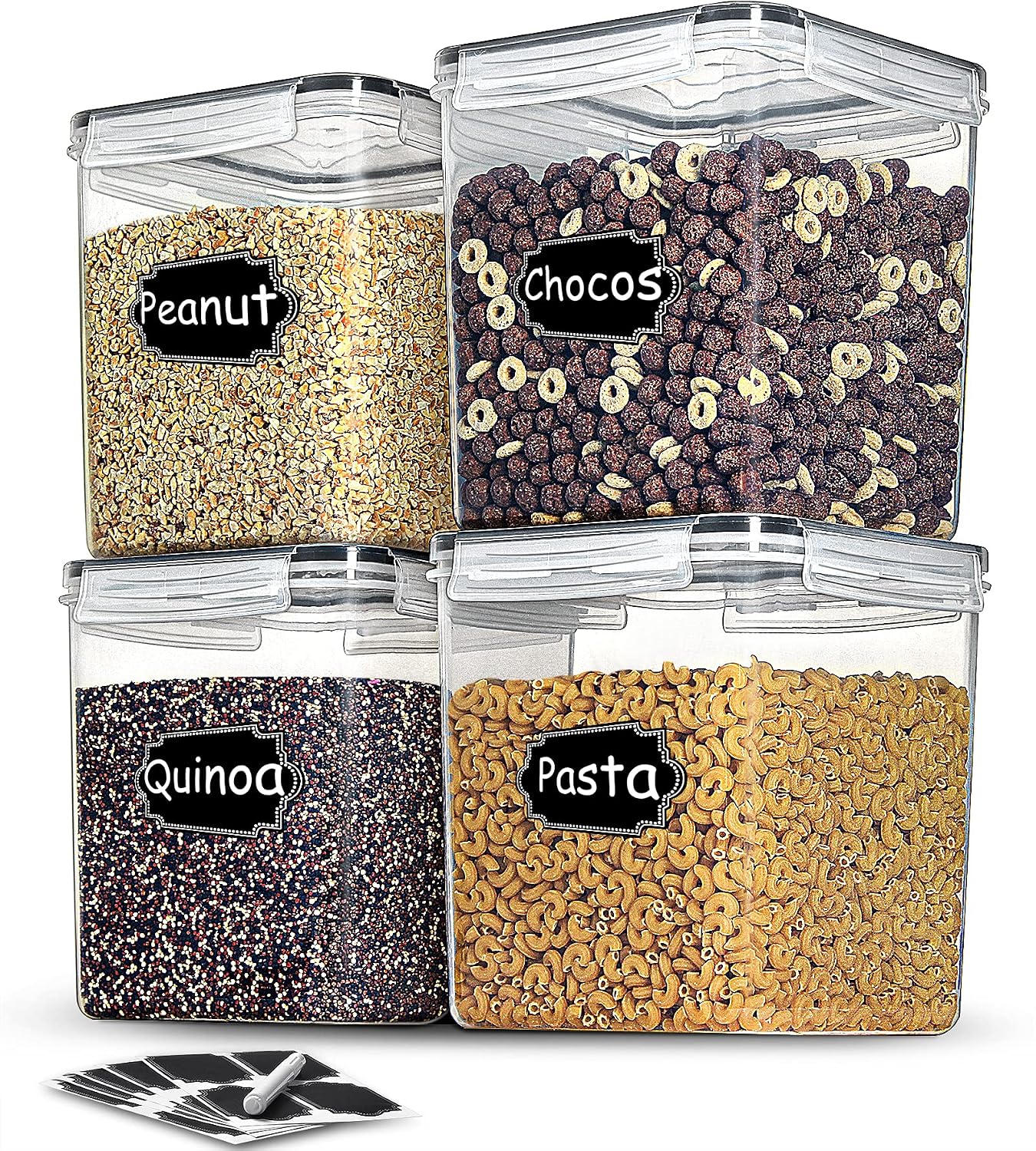 Medium Food Storage Containers with Lids，TAEVEKE BPA Free Cereal & Dry Food Storage Containers，4PCS (4.3L/145.4oz) Plastic Kitchen Pantry Storage Containers for Sugar,Flour and Baking Supplies(BLACK)