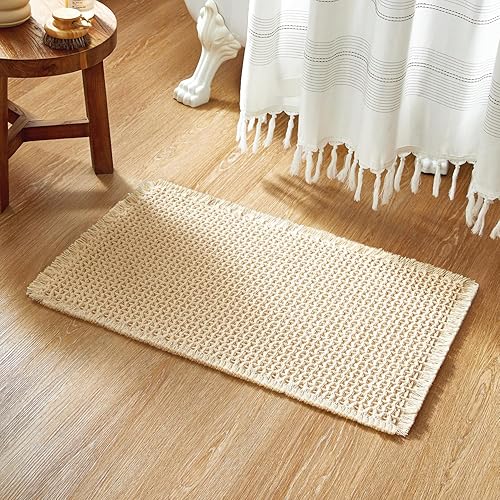 Miniatura 23 de Alfombras de Baño Blancas, Súper Absorbentes Antideslizantes Alfombra de Baño Waffle de Secado Rápido Alfombras de Baño Lavables Boho Estilo Granja,
