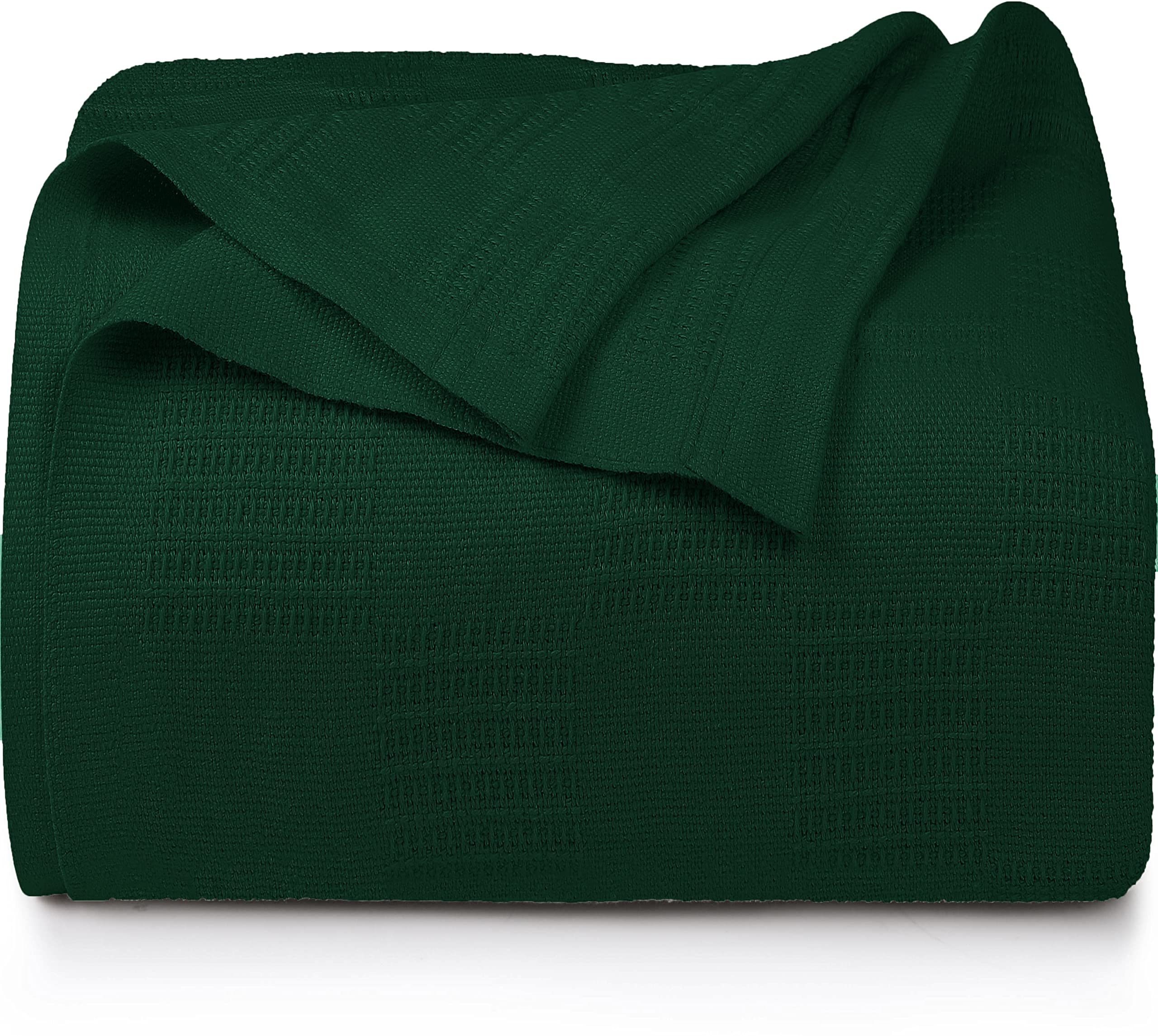Utopia Bedding 100% Cotton Blanket (Queen Size - 90x90 Inches) 350GSM Lightweight Thermal Blanket, Soft Breathable Blanket for All Seasons (Forest Green)