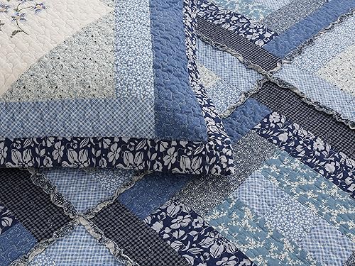 Vista 37 de Cozy Line Home Fashions Juego de ropa de cama reversible de 100% algodón, diseño de retazos florales, vintage, estilo casa de campo, colcha