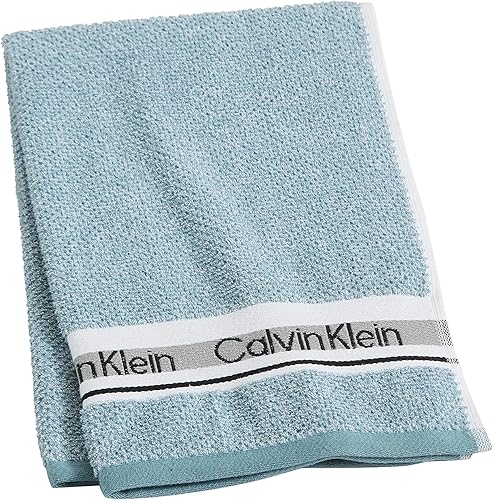 Calvin Klein Grindle Logo Band Impreso 1 toalla de mano de rizo  18 x 32 pulgadas, 100% algodón 500 GSM (verde azulado)