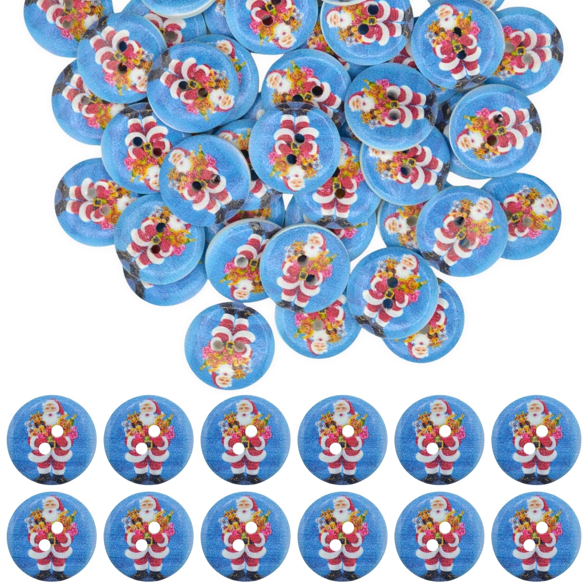 celloexpress 20mm Santa/Father Christmas Wooden Buttons - Round Printed Festive Designs Sewing Craft Knitting Scrapbooking (Christmas 24, Pack of 100)