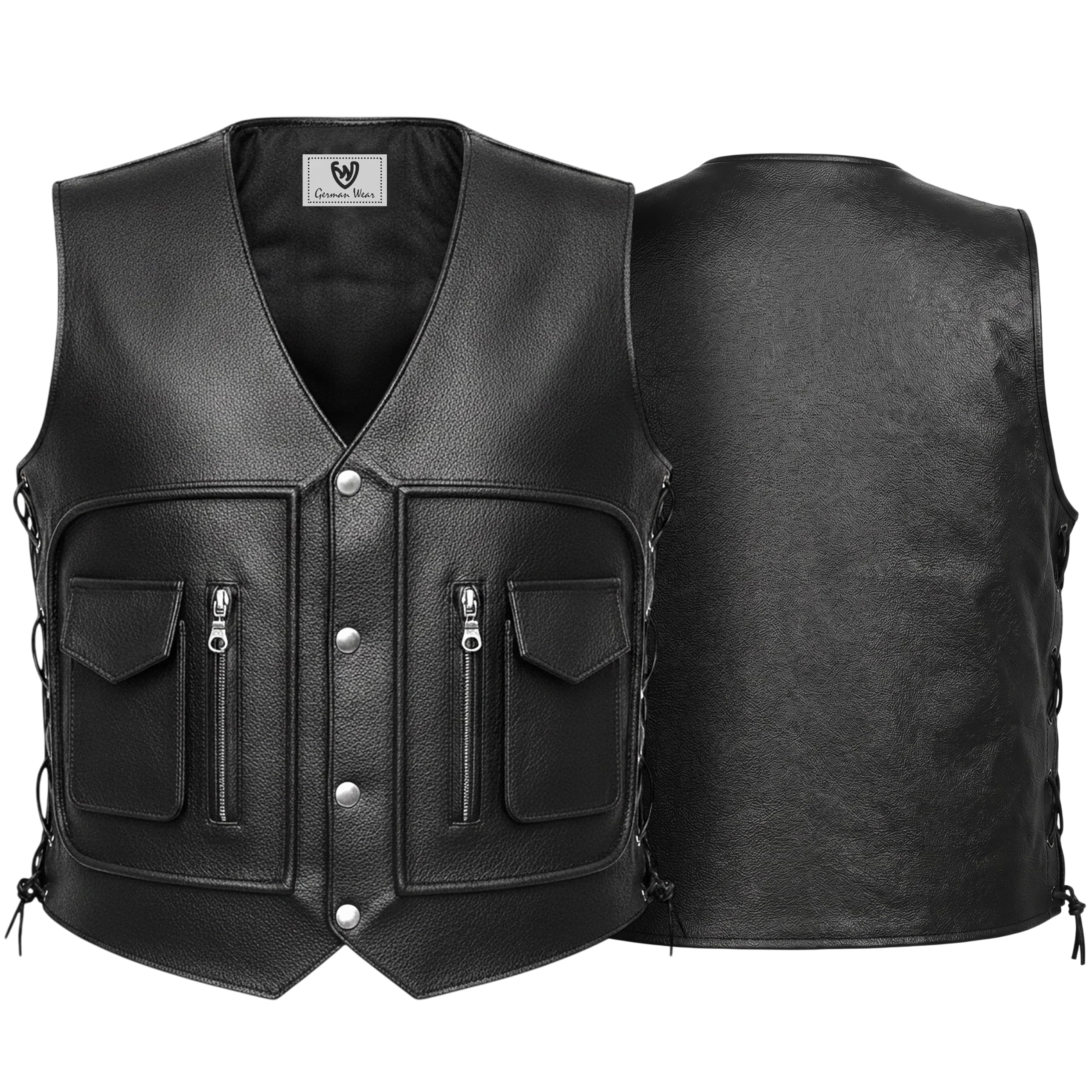 Rad Masters German Wear, Leder Motorrad Kutte Lederweste Bikerweste Motorradweste Weste Schnürung Schwarz