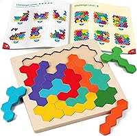 Vista 1 de Coogam - Rompecabezas de madera Tangram, rompecabezas de forma y color 3D, juego de lógica y coeficiente intelectual geométrico, bloques Montessori