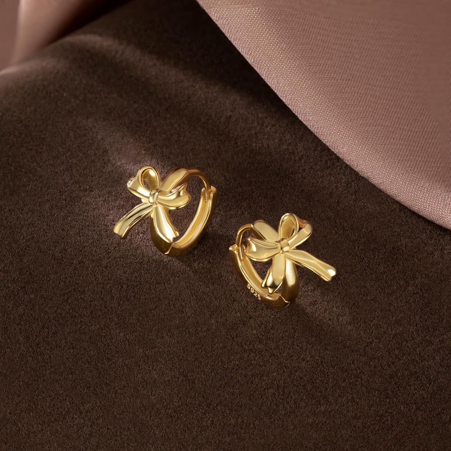 SLUYNZ Sterling Silver Small Bow Hoop Earrings for Women Teens Bow Ribbon Earrings Bowknot Huggie Earrings - Image 3