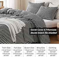 Vista 8 de TOCOMOA Juego de funda de edredón a rayas 100% algodón natural suave cómodo transpirable 3 piezas patrón estampado en blanco y negro funda