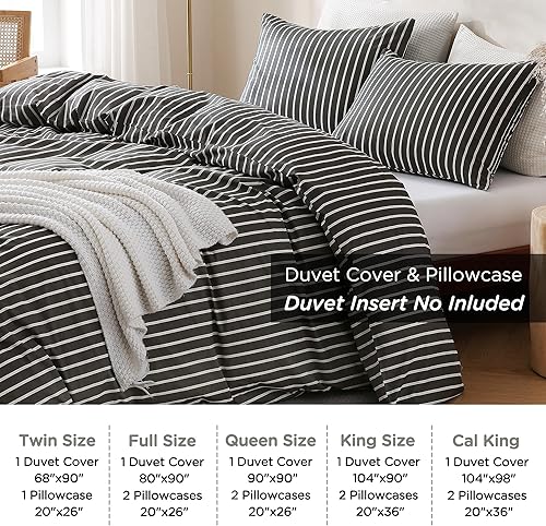 Miniatura 8 de TOCOMOA Juego de funda de edredón a rayas 100% algodón natural suave cómodo transpirable 3 piezas patrón estampado en blanco y negro funda de