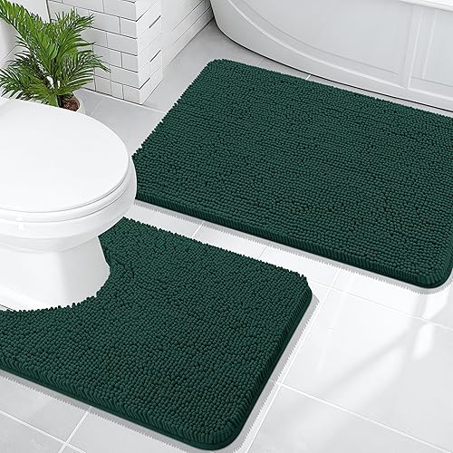 Miniatura 151 de OLANLY Juego de 2 alfombras de baño, tapetes de baño de felpilla suave y absorbente y tapete para inodoro con contorno en forma de U, alfombra de