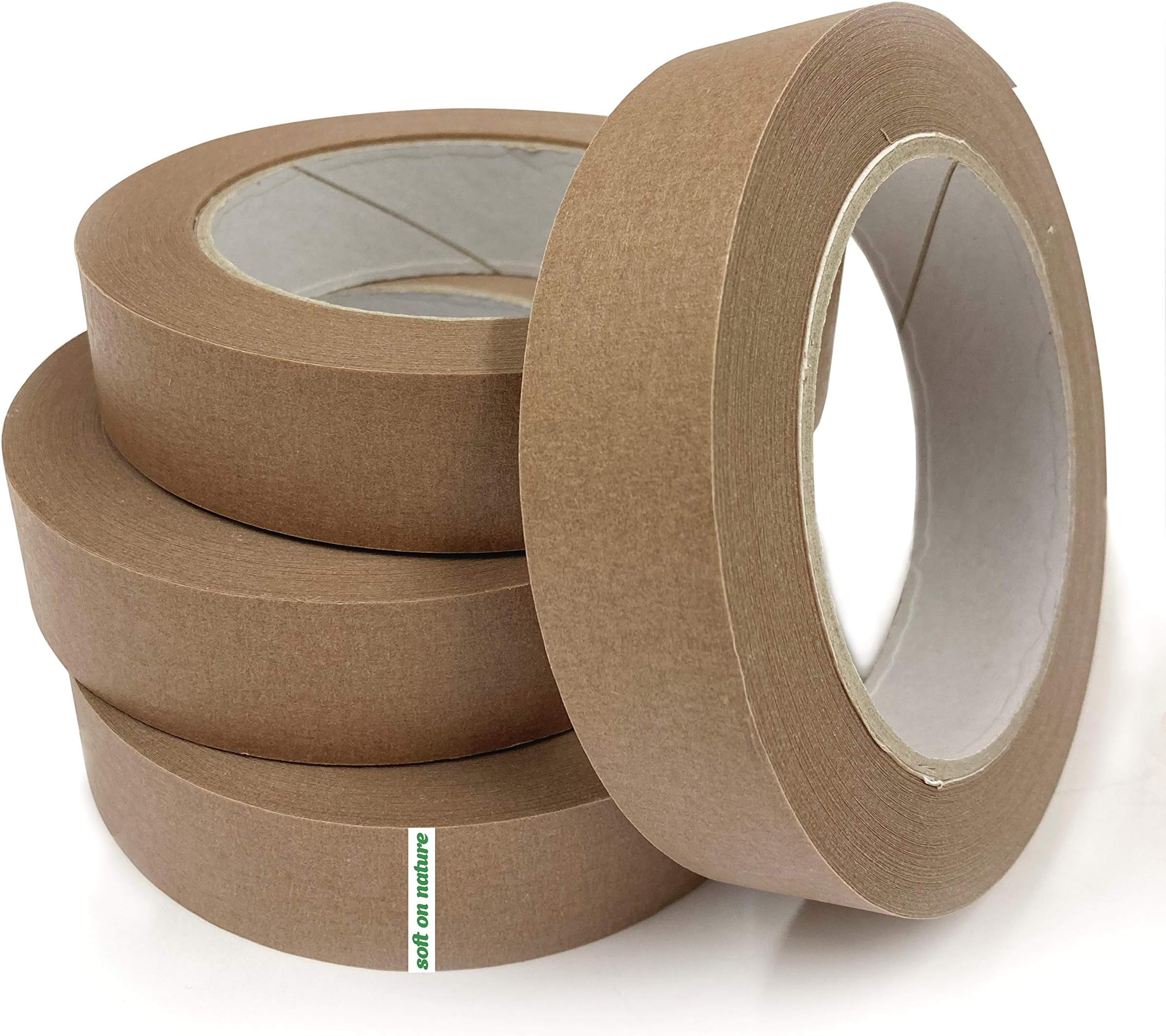 Soft on Nature 4 x Kraft Paper Tape 25mm x 50m, Strong & Sticky, Eco Friendly, Biodegradable, Recyclable