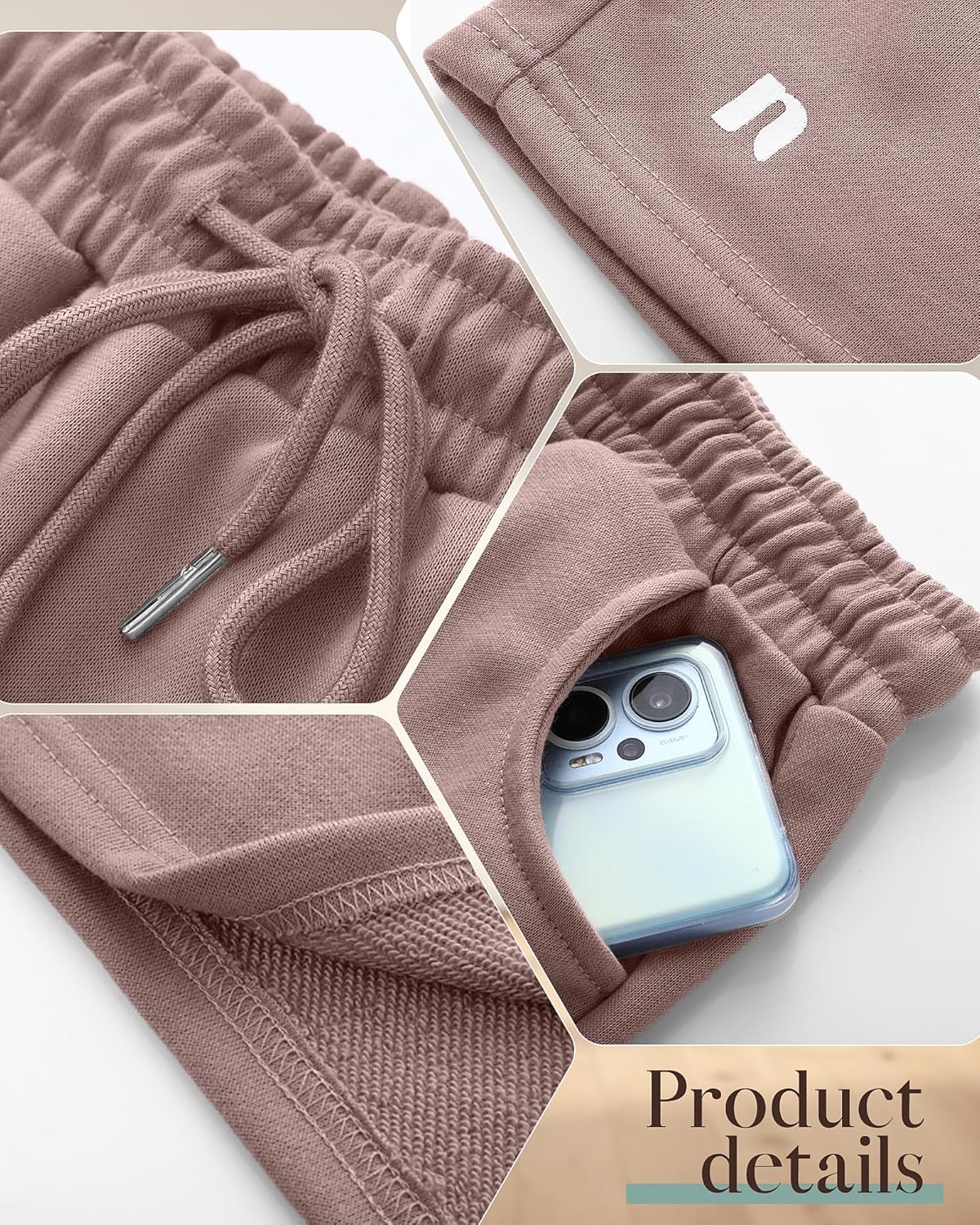 Neer 3 Pack Women's Sweat Shorts, Drawstring Running Short with Pockets, Summer Athletic Casual Walking Gym Lounge Short (Black, Coffee, Light Gray,Large) - Image 4