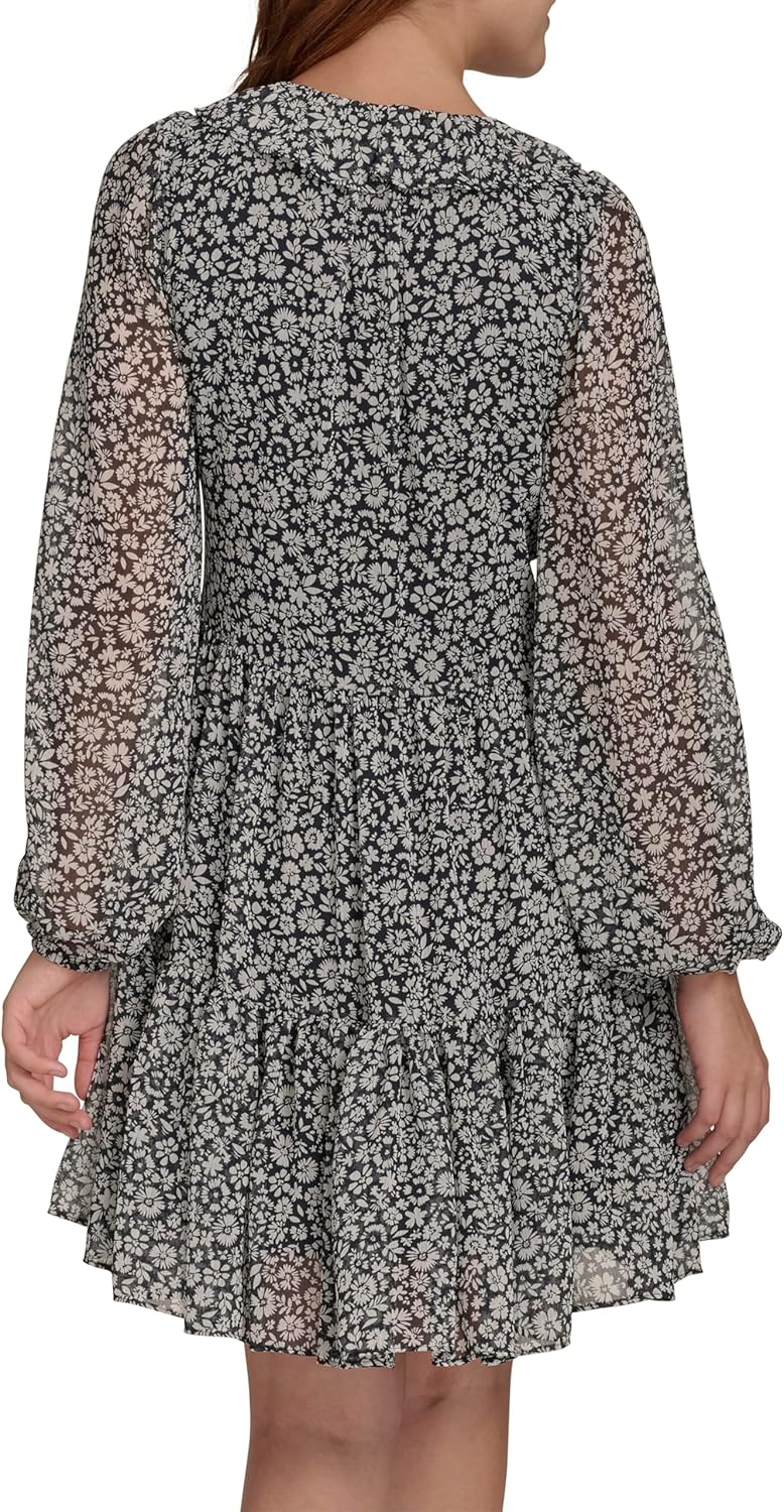 Tommy Hilfiger Womens Balloon Sleeve V-Neck Chiffon Fit & Flare Mini Dress - Image 4