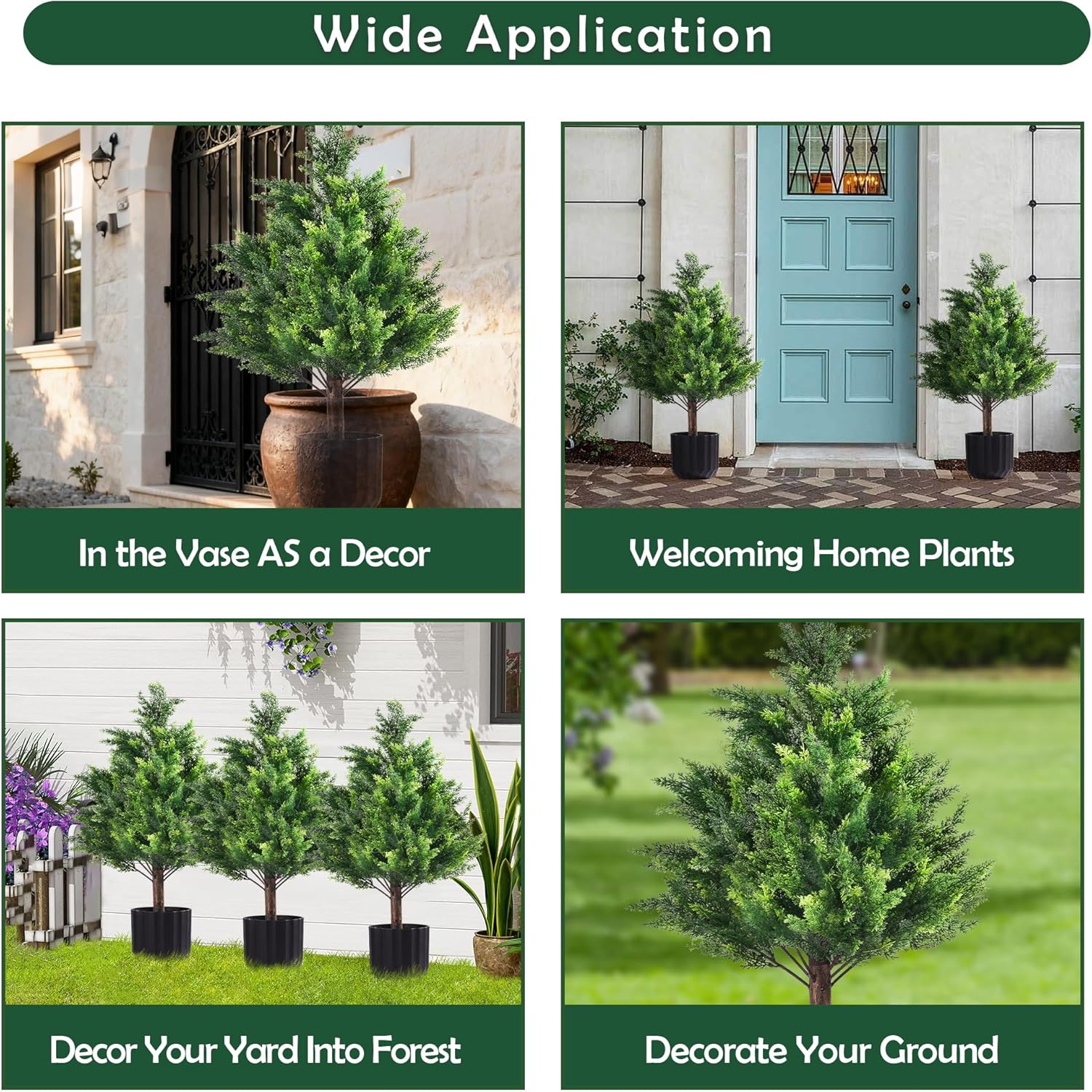 2Pcs Artificial Cypress Christmas Tree, 24inch/2ft Faux Plants Cypress Trees with Flowerpot Weatherproof UV Resistant Fake Outdoor Topiary Bushes Plants for Front Porch Christmas Decor Offices