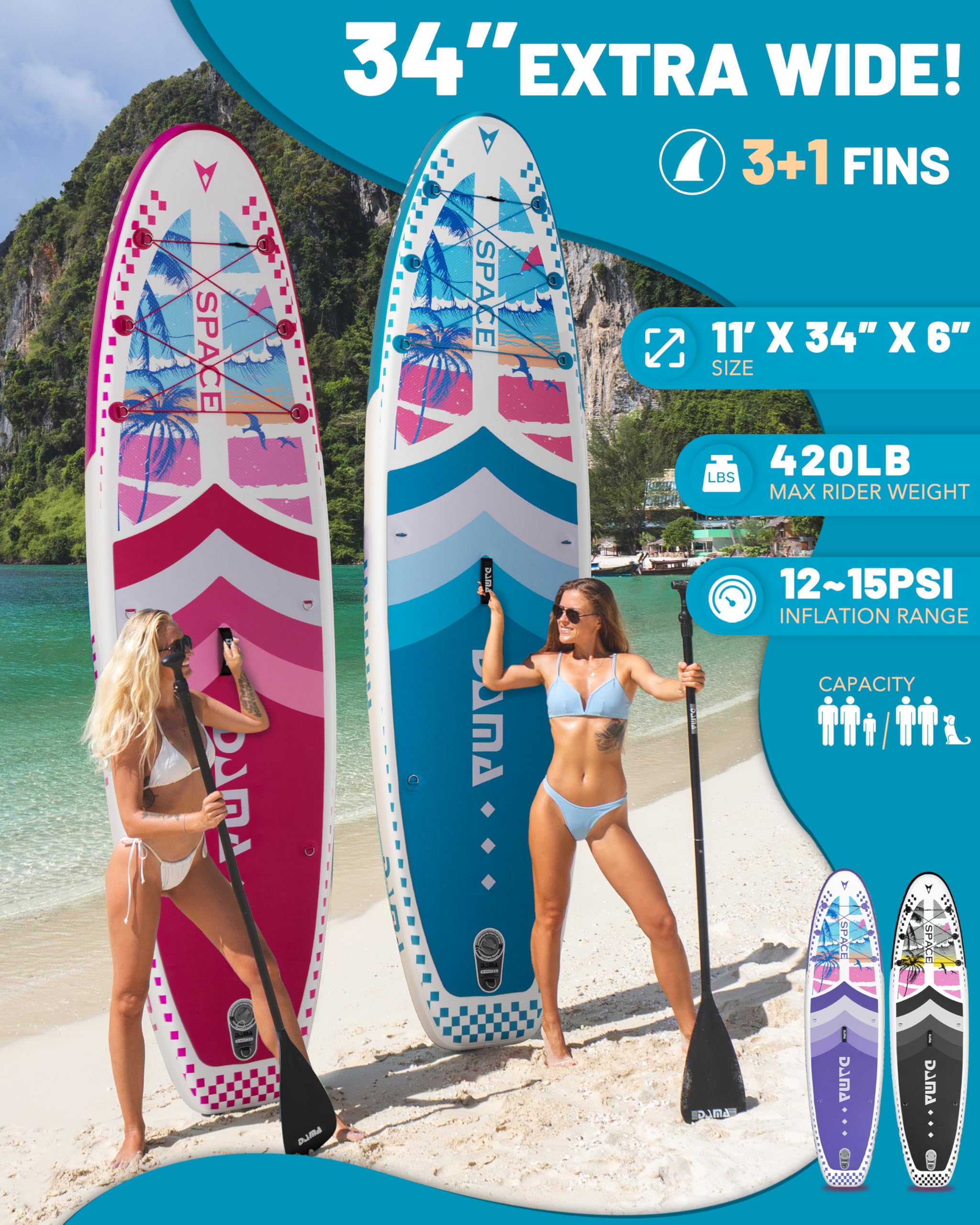 Amazon | DAMA 11'*34'*6'空気入りパドル、大人パドル、超高、軽量で