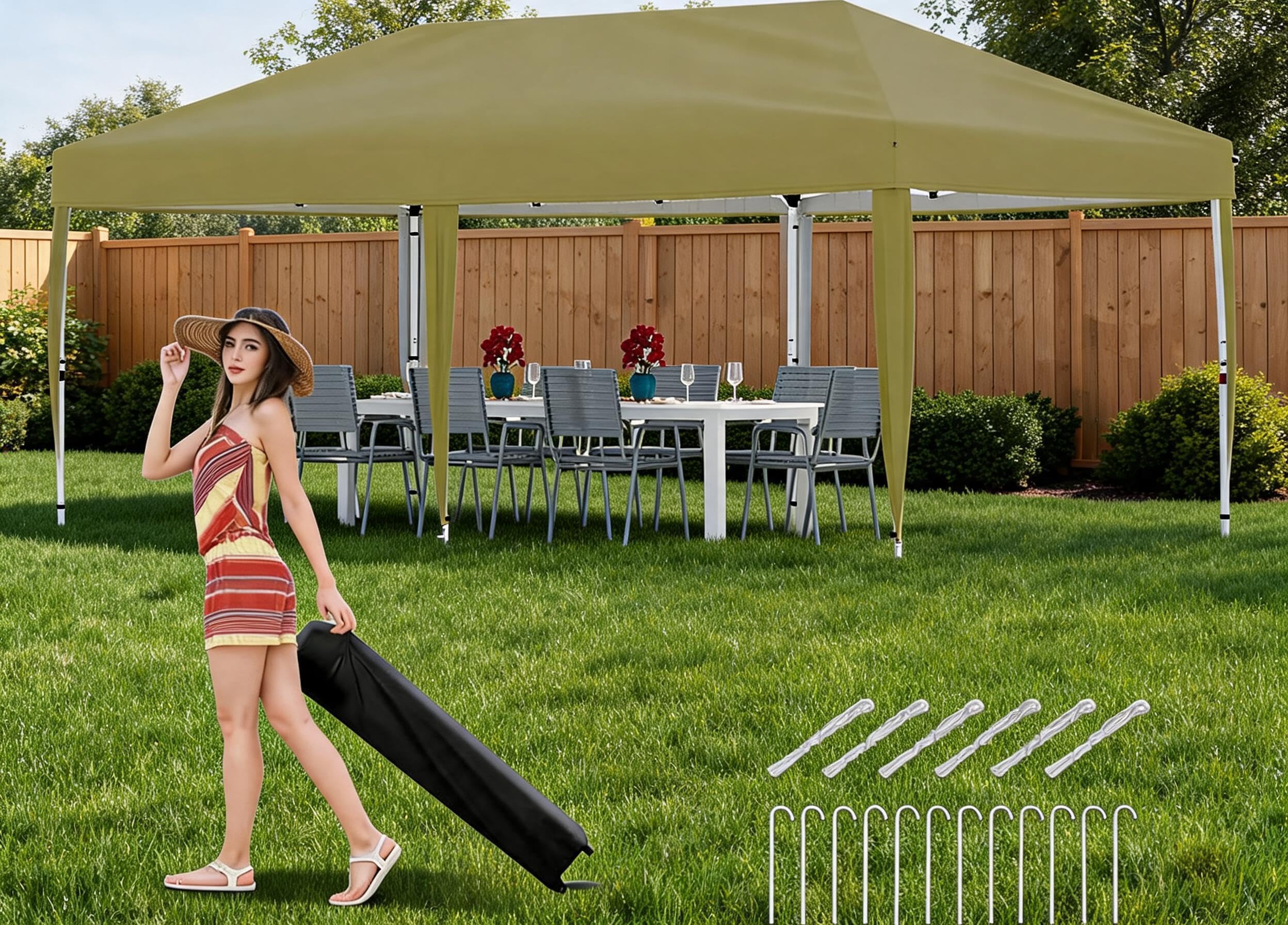 10X20 FT Heavy Duty Pop Up Canopy Tent, Commercial Instant Shelter with 200 Sq Ft Shade, One-Person Quick Setup for Outdoor Events, Markets, and Camping (No Sidewalls)