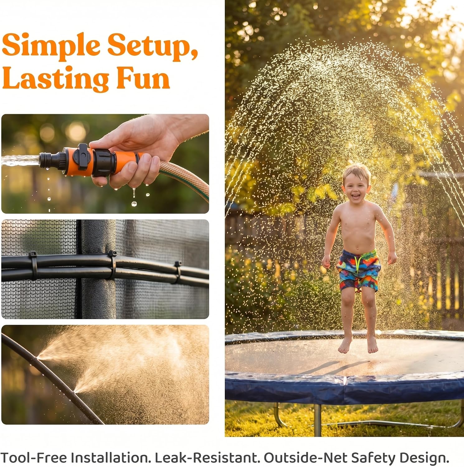Trampoline Sprinkler Hose 39FT, Water Sprinkler for Kids, Sprinkler for Kids, Kids Sprinklers for Yard, Outdoor Water Play Attachment, Easy Install with Adapters & Tie Straps (Yellow, 39FT) image 2