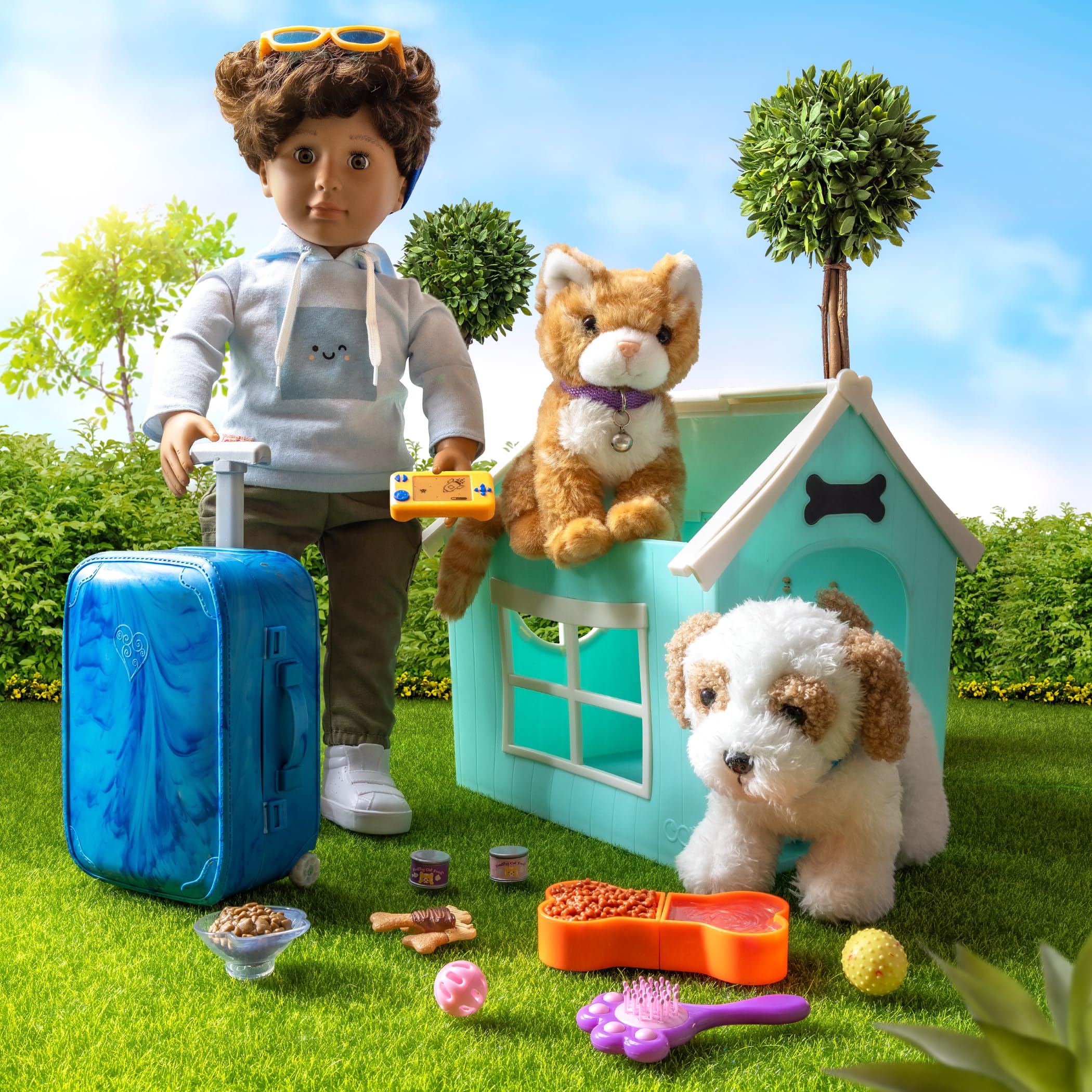Our Generation - Milo - 46 cm Junge Puppe - Lebensechte haselnussbraune Augen & lockiges braunes Haar - Rollendes Gepäck und Reisezubehör - Vorgetäuschtes Spiel - Spielzeug für Kinder ab 3 Jahren
