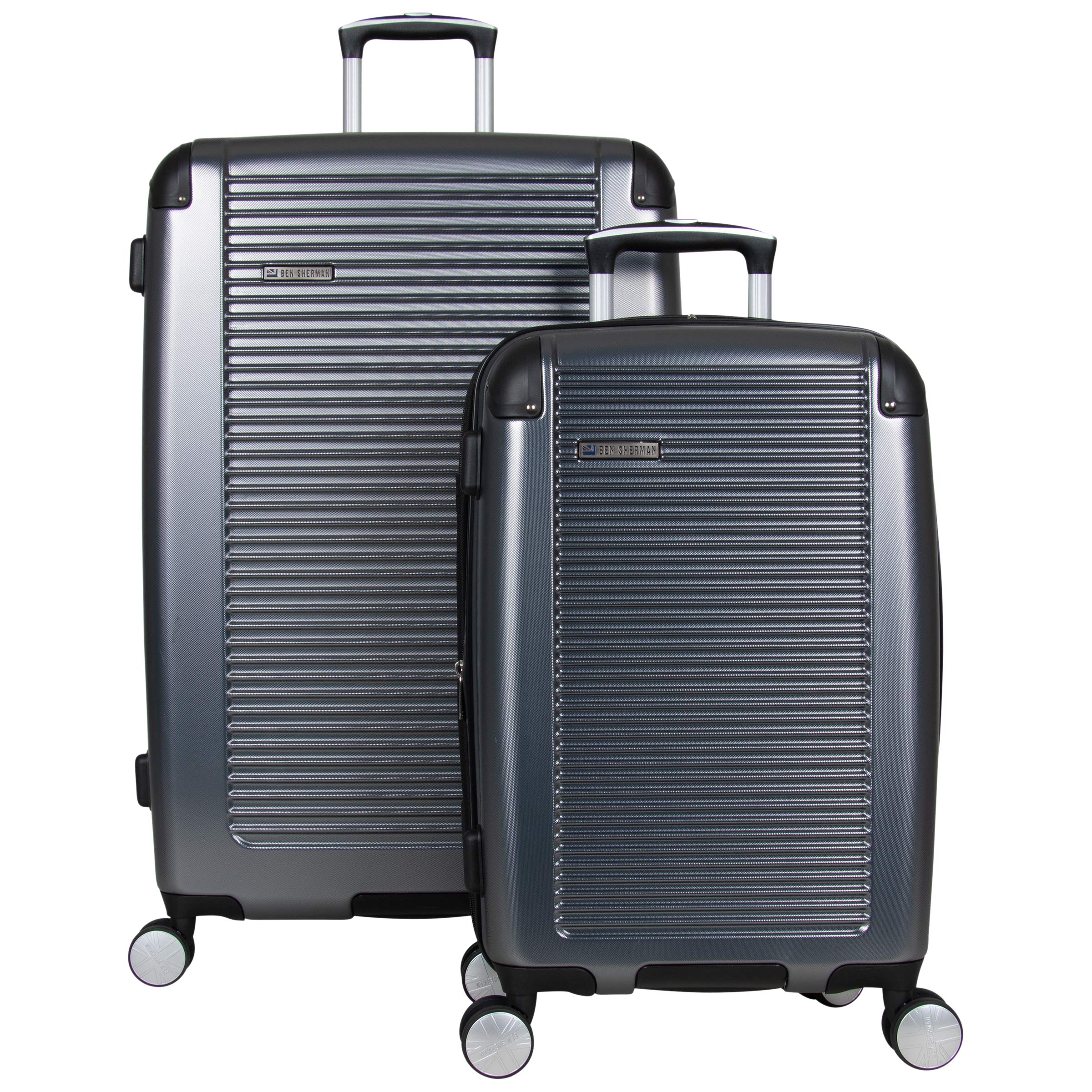 Ben Sherman Norwich Luggage Collection Lightweight Hardside PET Expandable 8-Wheel Spinner Travel Suitcase Bag, Gunmetal, 2-Piece Set (20"/28")