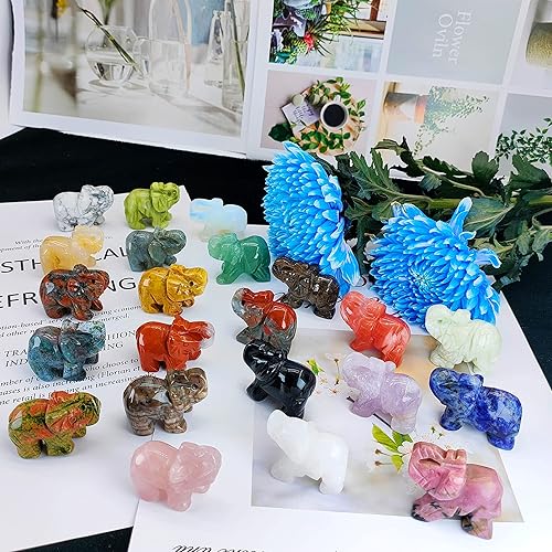 Miniatura 8 de Wemeki Figuras de elefante de piedras preciosas mezcladas, 6 piezas, estatua de elefante tallada a mano, piedras de cristal curativo, estatuas de