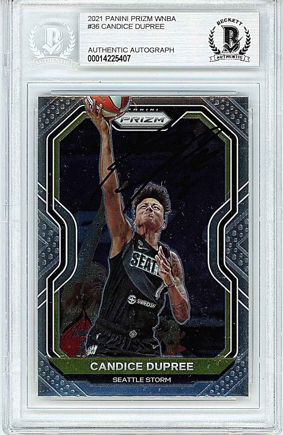 Candice Dupree Autographed 2021 Panini Prizm #36 Basketball Trading Card Slab Beckett BAS Authentic Slabbed COA Played For Seattle Storm WNBA