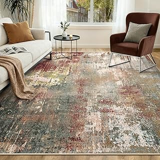 INOVADAY Waschbarer Teppich Wohnzimmer 150x210 cm Moderne Abstrakt Teppich Schlafzimmer mit Weichem Kurzflor rutschfest Minimalistische Teppiche für Lounge Esszimmer Rot Braun