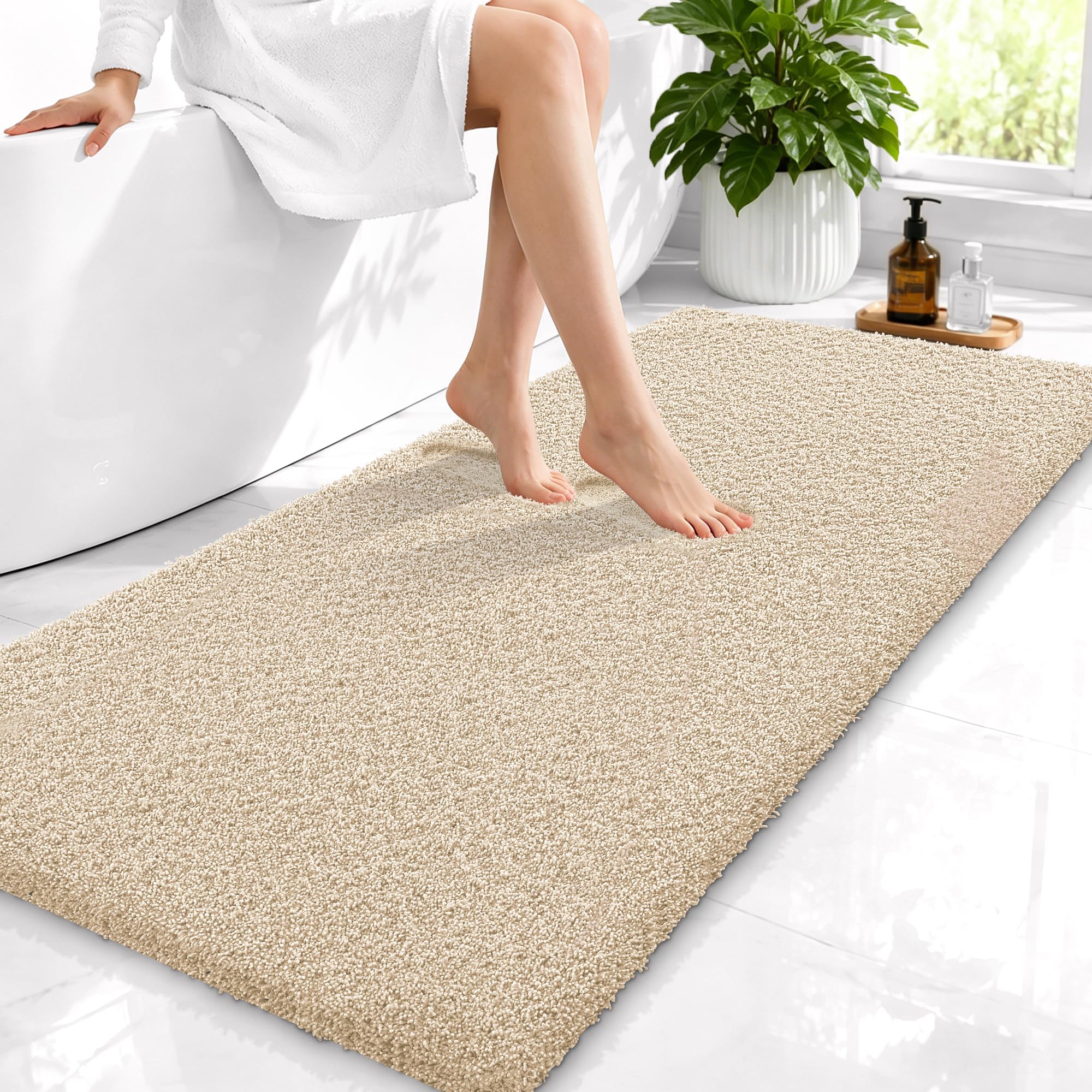 OLANLY Microfiber Bathroom Runner Rugs 47x24, Soft Absorbent Bath Mat, Sand