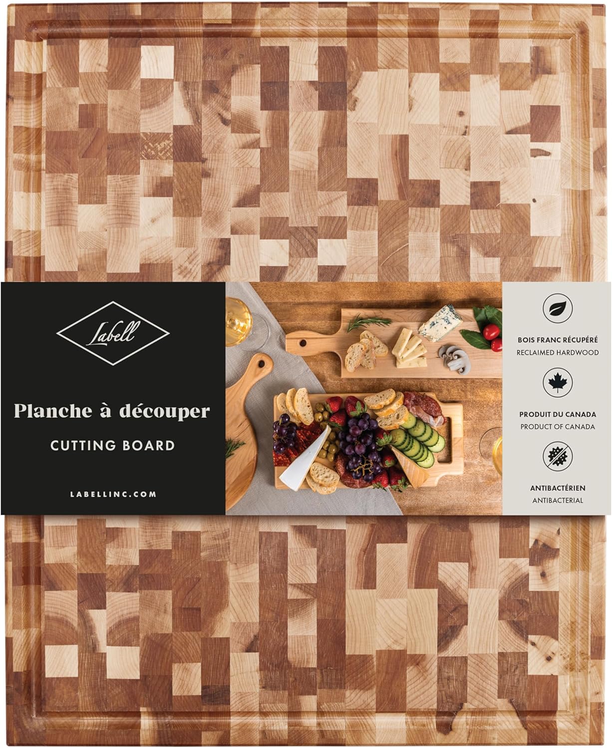 Labell Large Canadian Maple Wooden Cutting Board, Wood Cutting Board with Juice Groove for Food Prep, Natural Durable Butcher Block for Kitchens - 16" x 20" x 1.5"