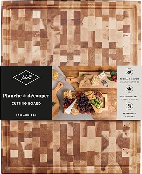 Labell Large Canadian Maple Wooden Cutting Board, Wood Cutting Board with Juice Groove for Food Prep, Natural Durable Butcher Block for Kitchens - 16" x 20" x 1.5"
