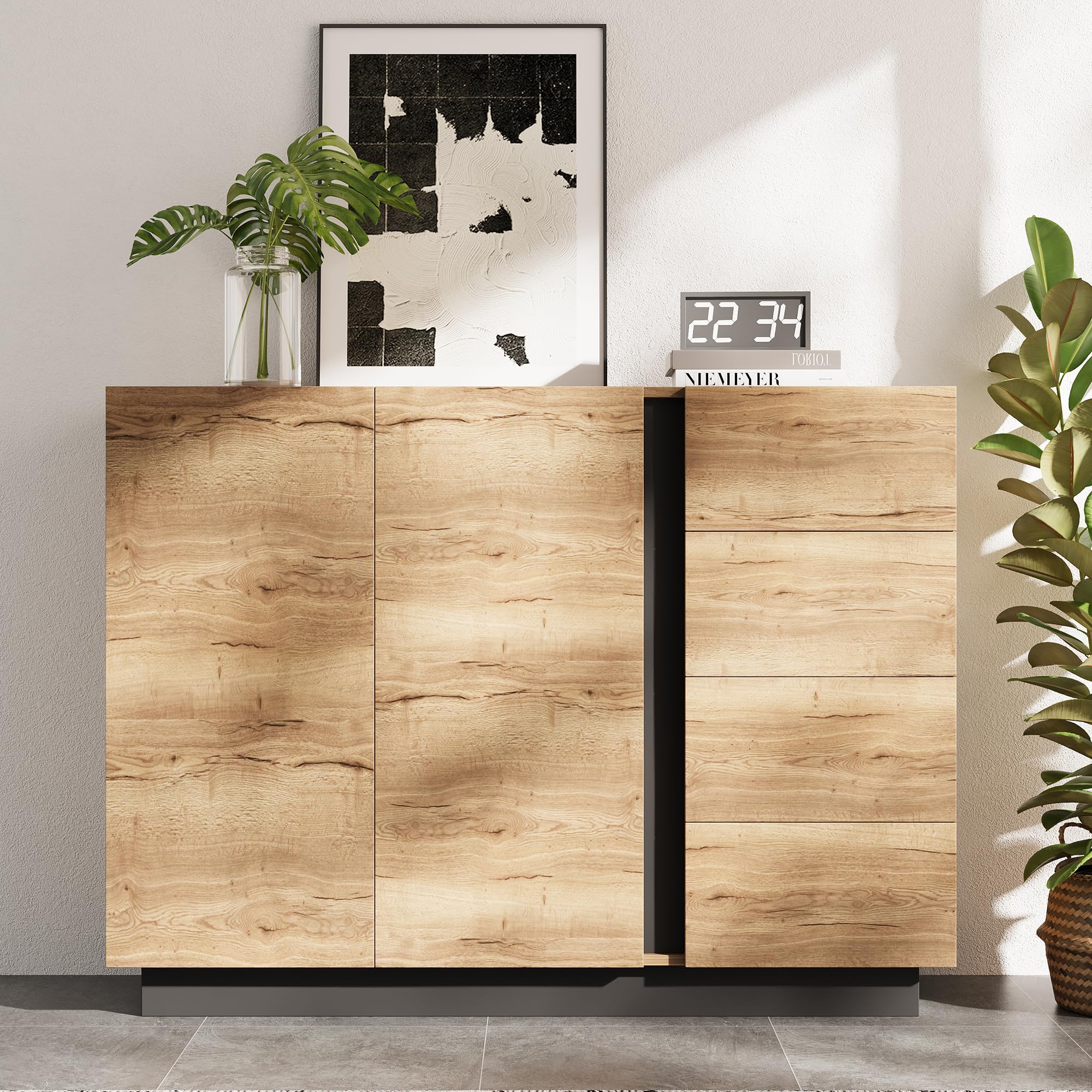 Credenza 120 x 35,5 x 90,5 cm con 2 ante e 4 cassetti, nero naturale