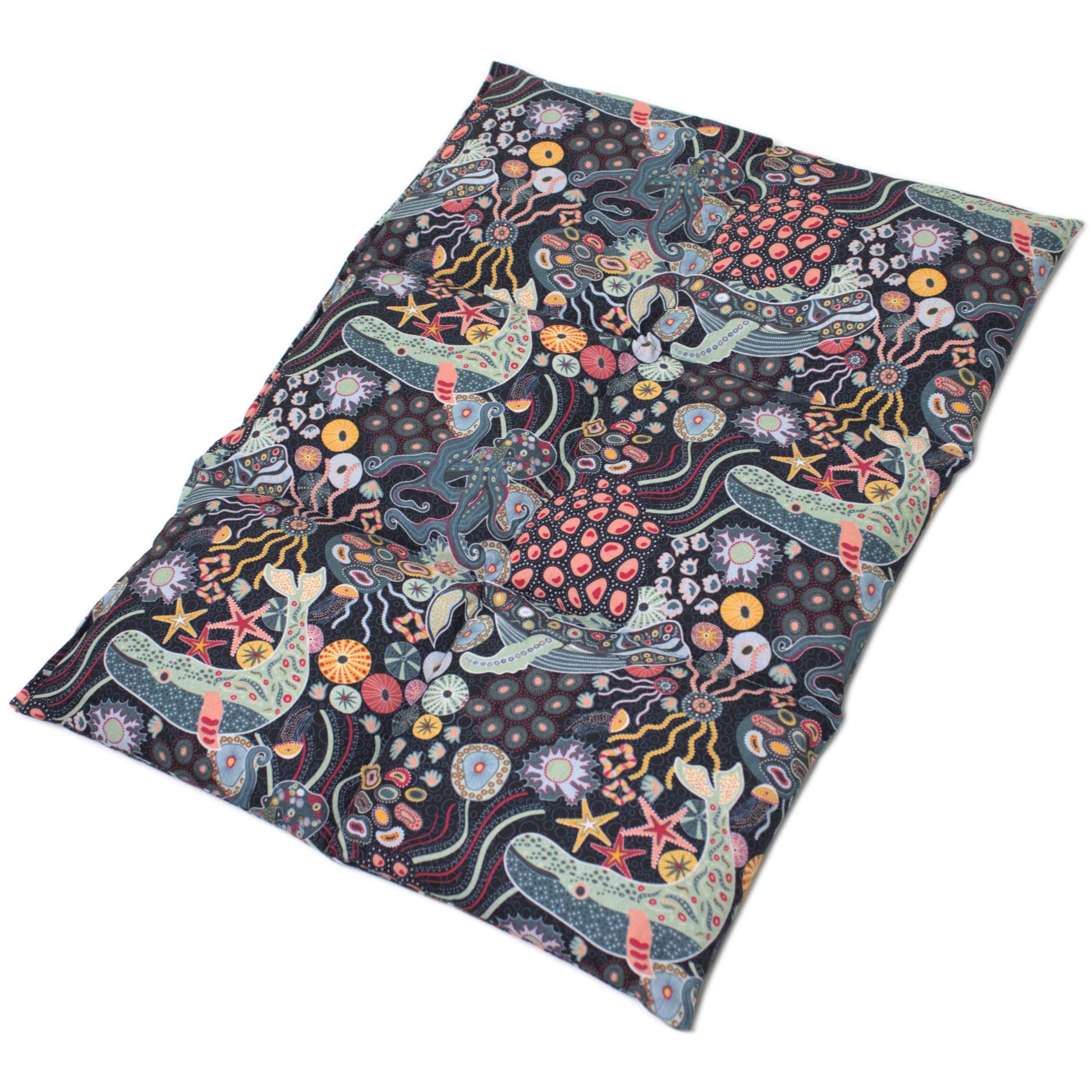 Cuscino termico 40x30 6 compartimenti - Semi di lino - Sotto l´oceano - cotone organico - Per la schiena, lo stomaco e molto altro - Terapia caldo e freddo