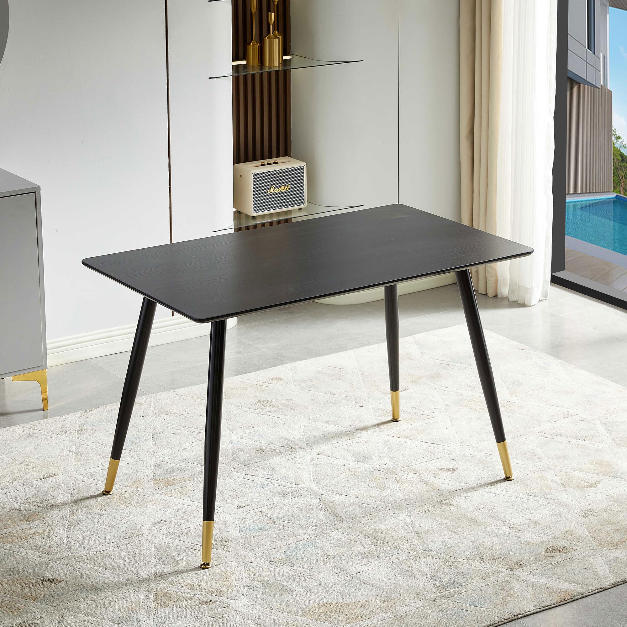 NORDICANA 47 Inches Modern Rectangle Black Kitchen Dining Table for 4 People, Industrial Style Dining Table for Dining R