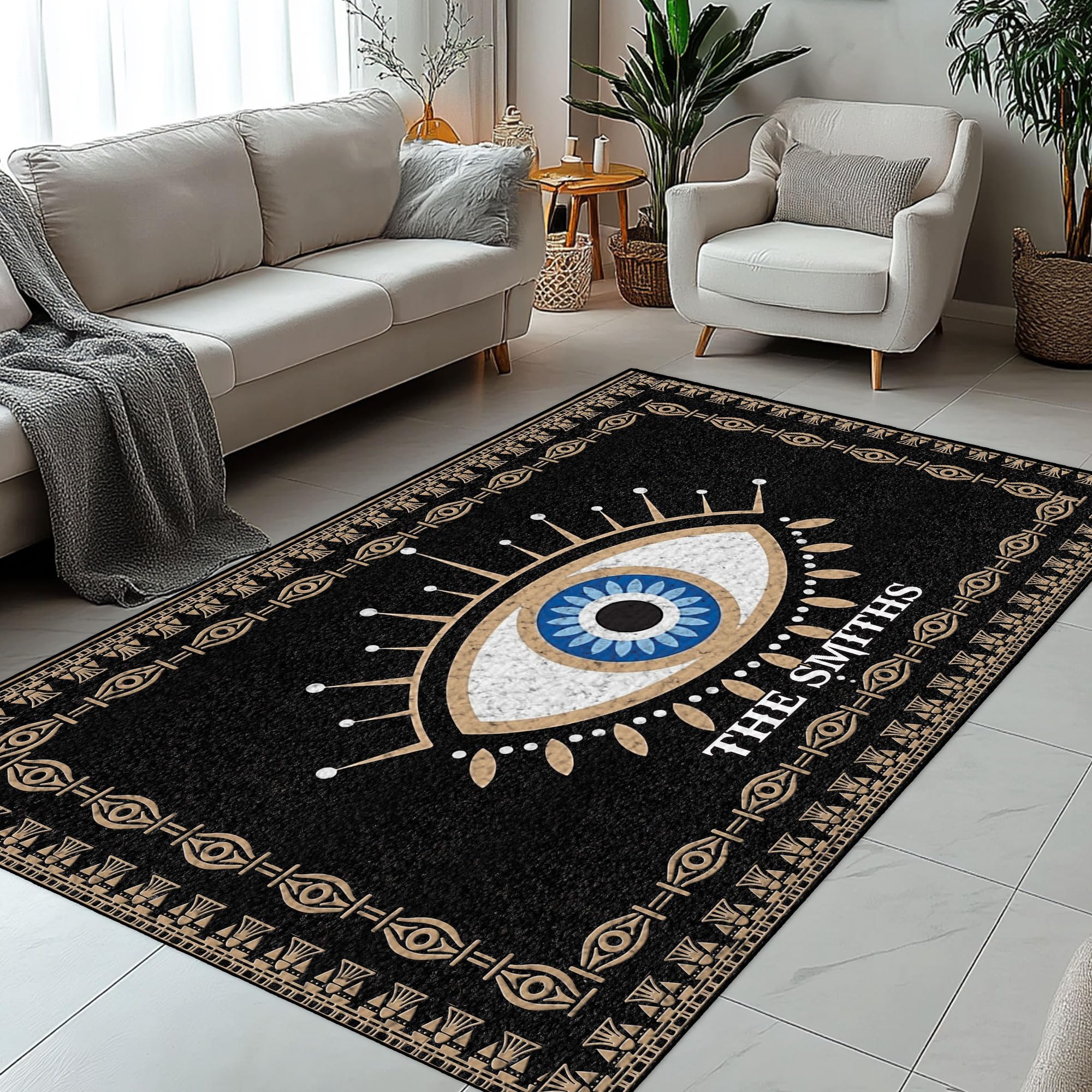 Custom Evil Eye Area Rug - Indoor Outdoor Carpet for Cabin, Porch, Entryway, Living Room - Personalized Name Hallway Runner Home Decor, Housewarming,