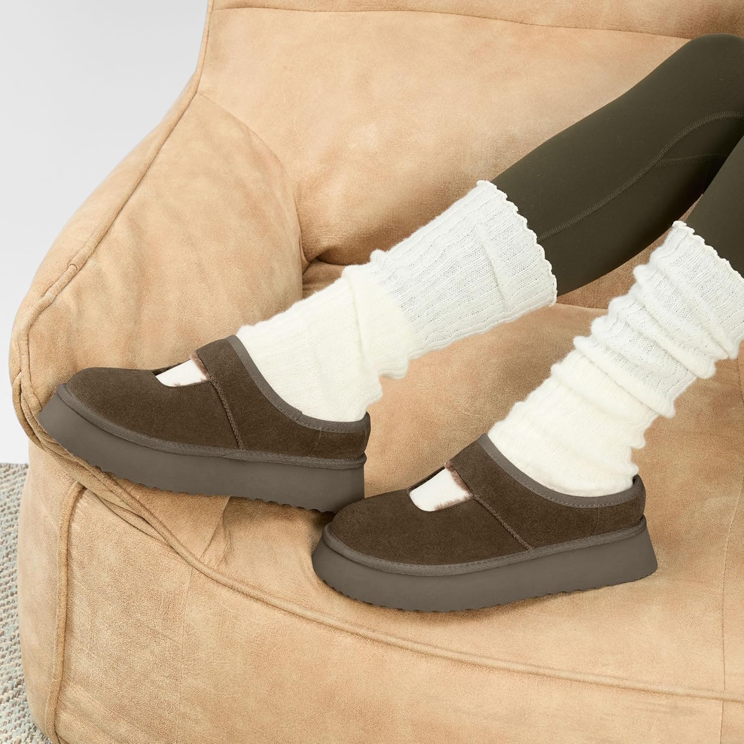 Vilanva Platform Slippers for Women Cozy Fur Lined Slip on Mary Jane Winter Shoes Warm Comfy House Slippers for Indoor Outdoor - Image 2