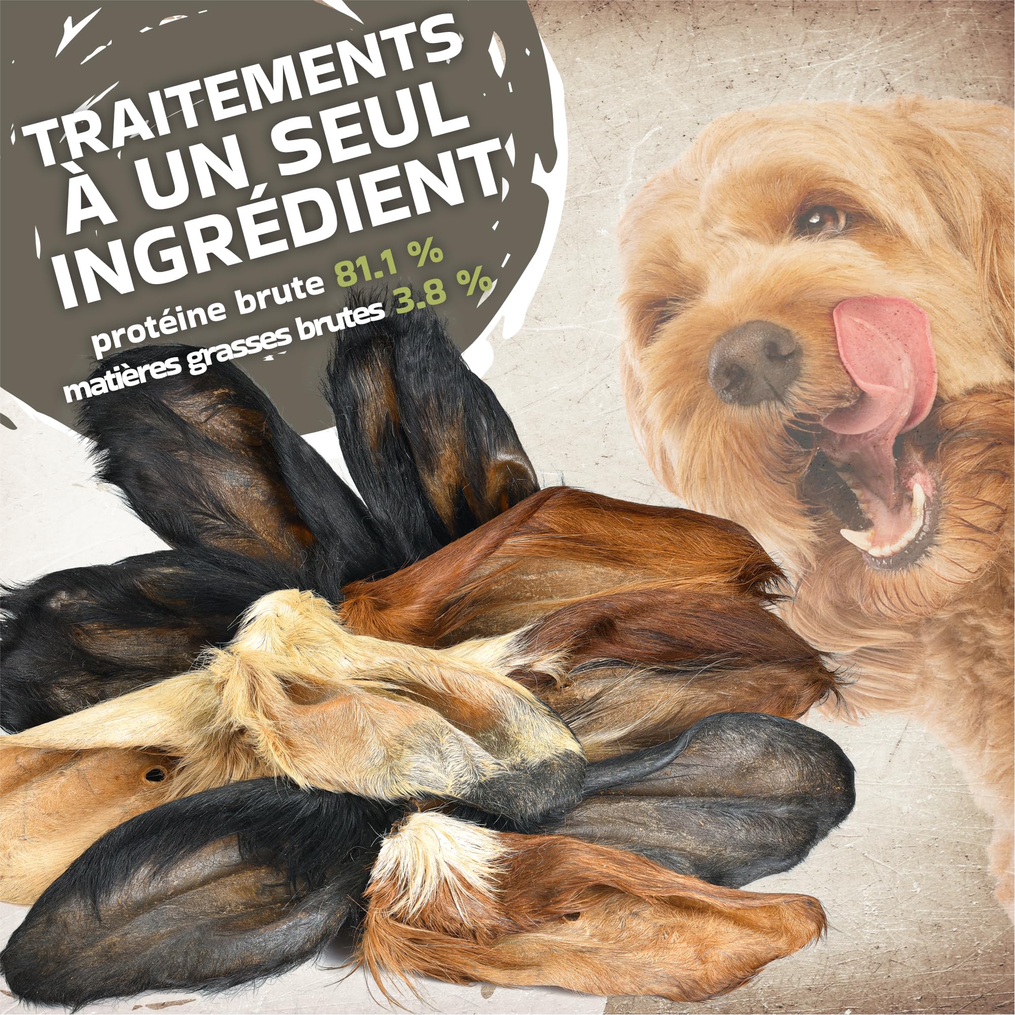 Lot de 10 oreilles de bœuf avec fourrure pour chien - Friandise naturelle à mâcher - Faible en gras et sans additifs - Article à mâcher de qualité supérieure pour les moments intermédiaires
