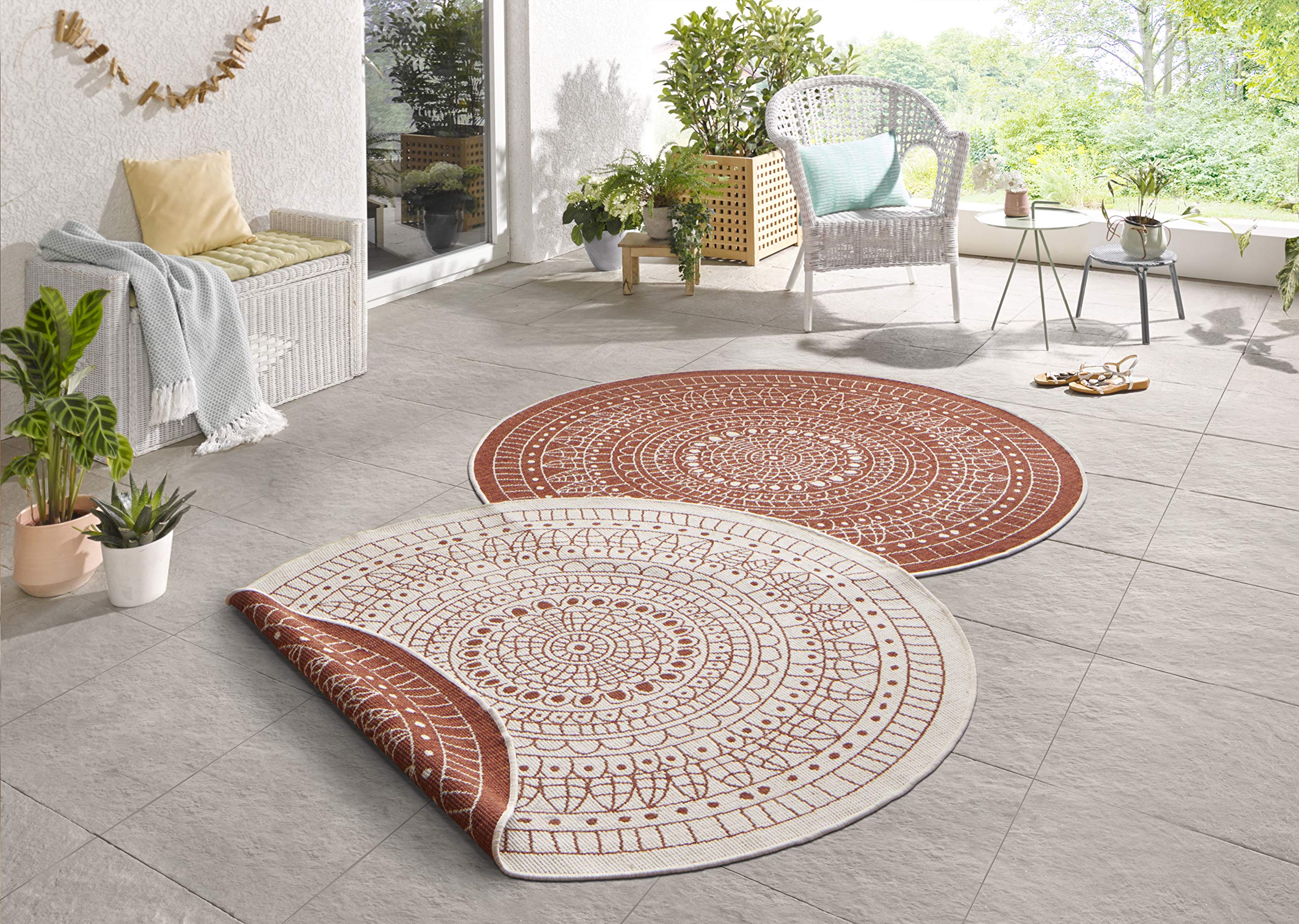 THE RUGS Porto Round Flatweave Polypropylene Rug 240 cm diameter Red