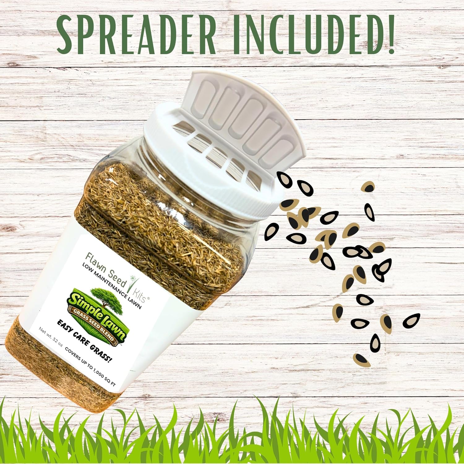 Flawn Seed Kits Simple Lawn Mow Less Fine Fescue Grass Seed, 2 Lbs, Low Maintenance Lawn, Shake to Spread, Covers up to 1000 SqFt