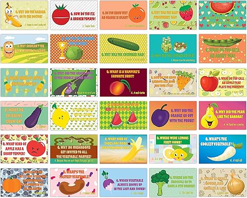 Divertidas tarjetas de chistes de frutas y verduras (30 tarjetas x 4 juegos)  Juego de tarjetas educativas únicas de regalo  Gran regalo para niños