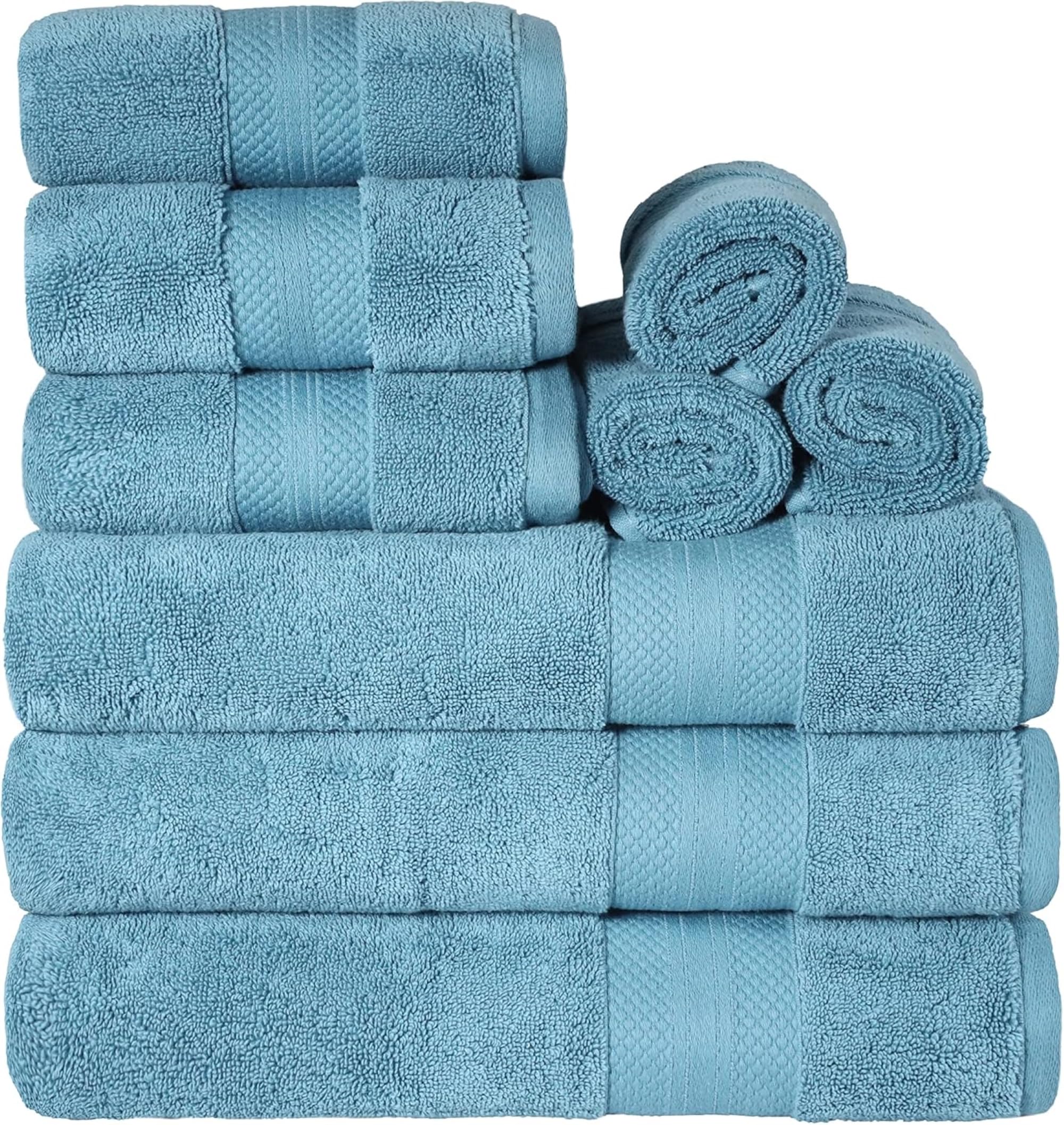 Superior Turkish Cotton 9-Piece Towel Set, 3 Bath, 3 Hand, 3 Face Towels for Home, Bathroom Essentials, Hotel, Resort, Spa, Shower, Adult, Kids,
